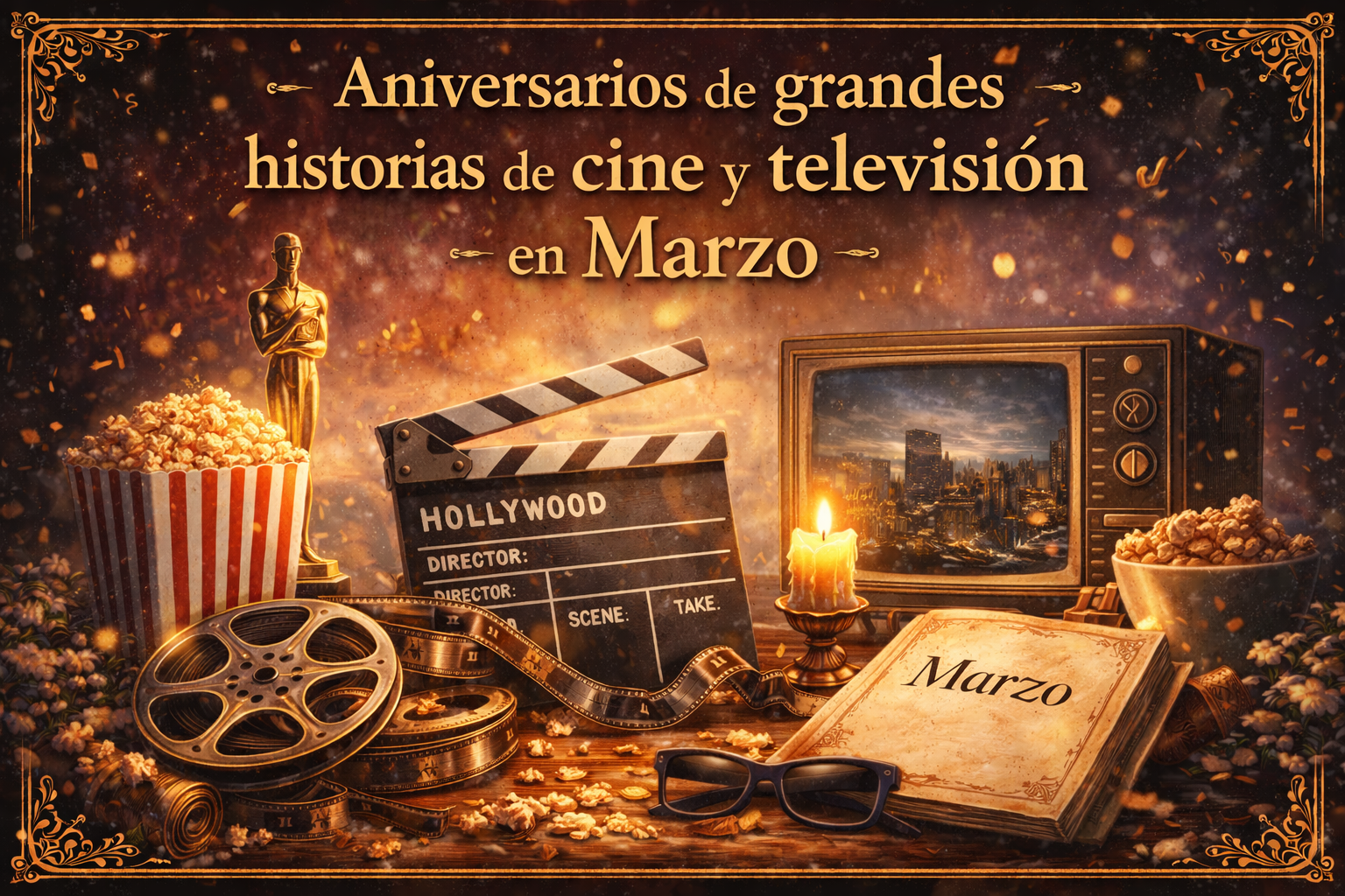 Imagen que dice "Aniversario de grandes historias de cine y televisión en Marzo, con varios artículos relacionados al cine y la televisión