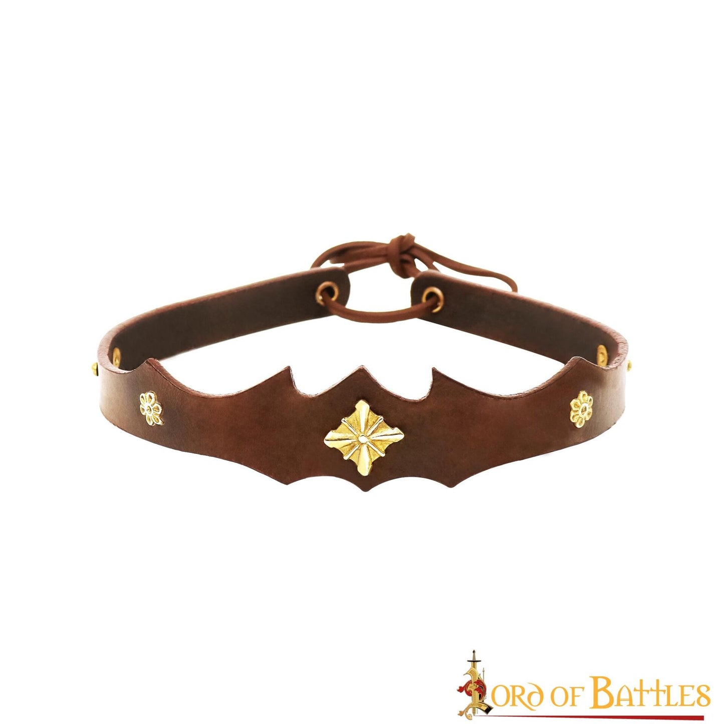 Diadema de Cuero de Cazador Principesco con Monturas de Latón Puro - Imagen 9