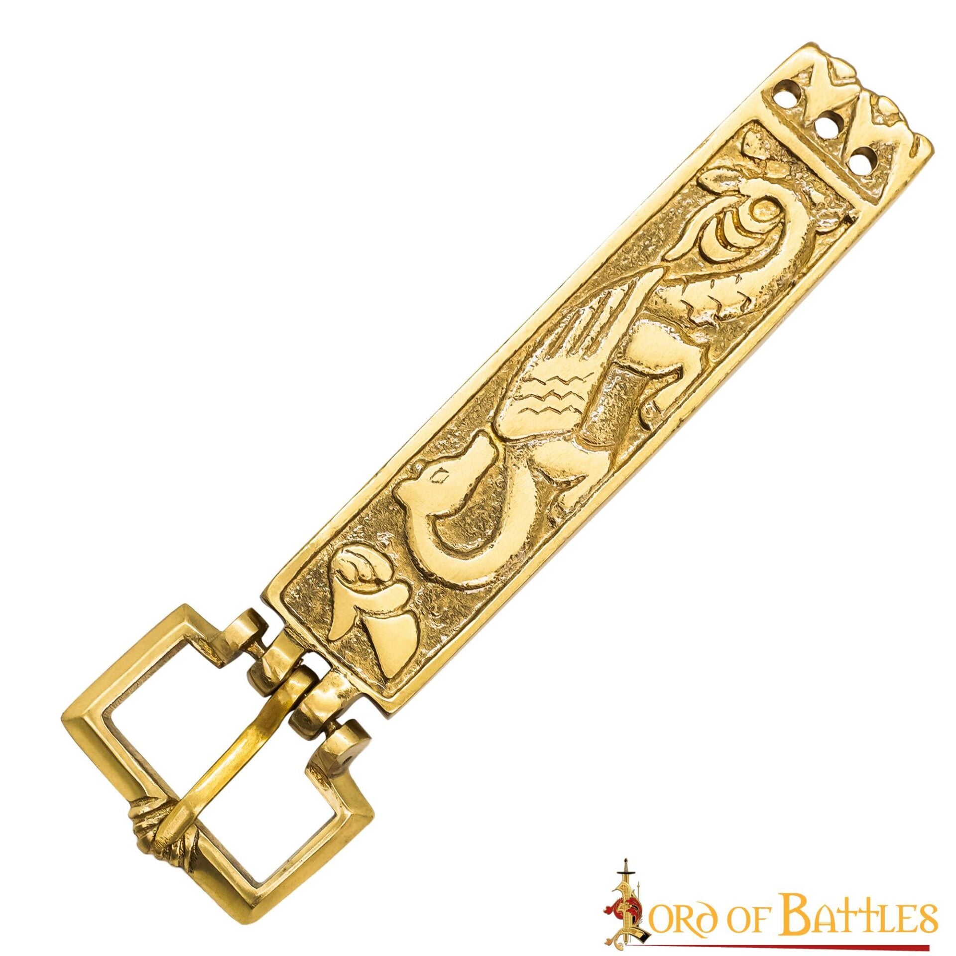 Hebilla de Cinturón Vikinga de Latón Macizo con Forma de Dragón - Diseño Nórdico Grabado - Imagen 8