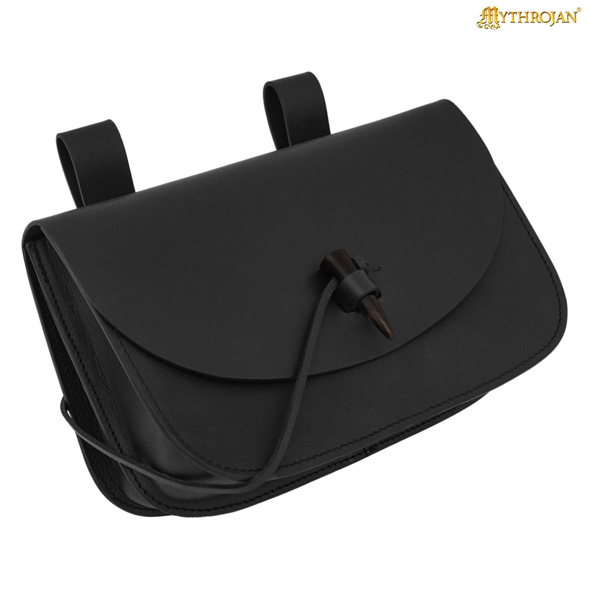 Mythrojan Extra Grande Marrón Medieval Cinturón de Cuero Bolsa Renaisance Accesorio Larp Bolsa - Negro - Imagen 1