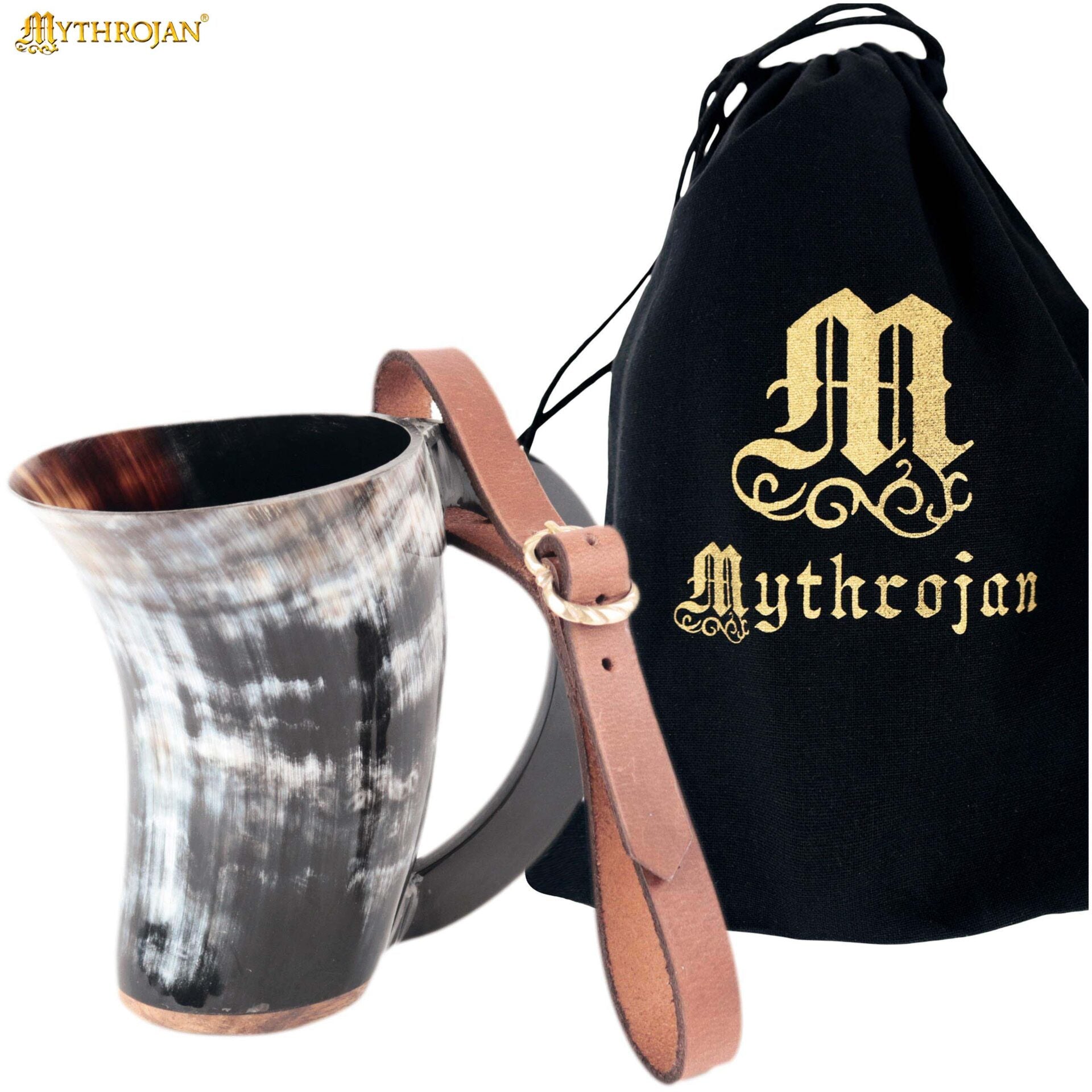 Taza Mythrojan Hot Horn Tankard con Correa de Cuero 300ml - Imagen 1