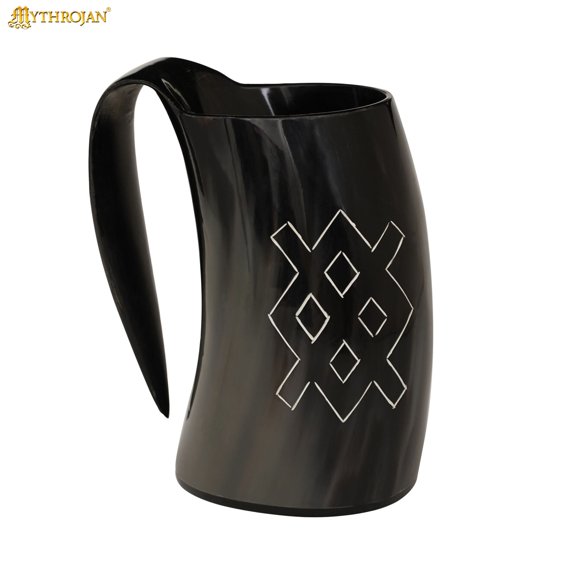 Vaso Mythrojan Vaso Vikingo con Asa y Hebilla Medieval Renacimiento con Correa de Cuero - Patern Único 800ml - Imagen 1