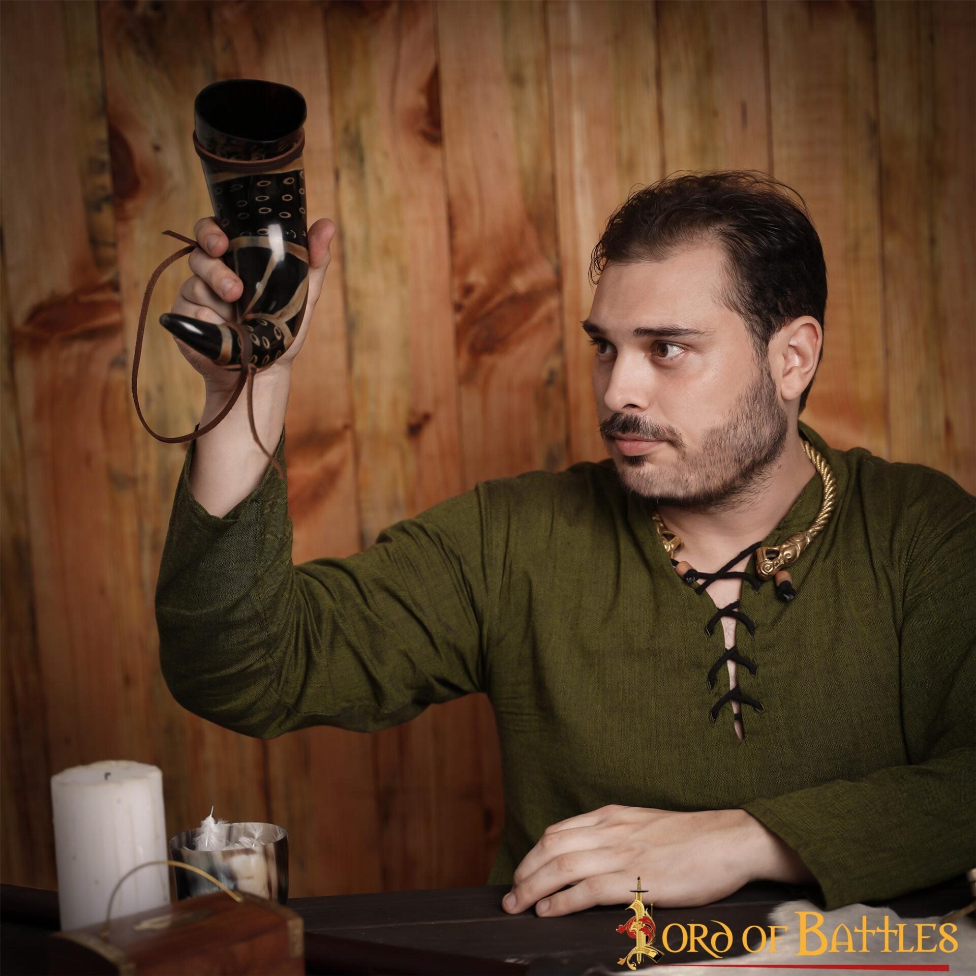 Cuerno Medieval para Beber 400 - 500 Ml con Cuerda de Cuero Hecho a Mano Verdadero Cuerno de Buey - Imagen 8