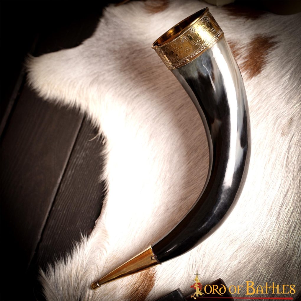 Cuerno Medieval Vikingo para Beber con Accesorios de Latón Puro Cuerno de Buey Auténtico Hecho a Mano - Imagen 7