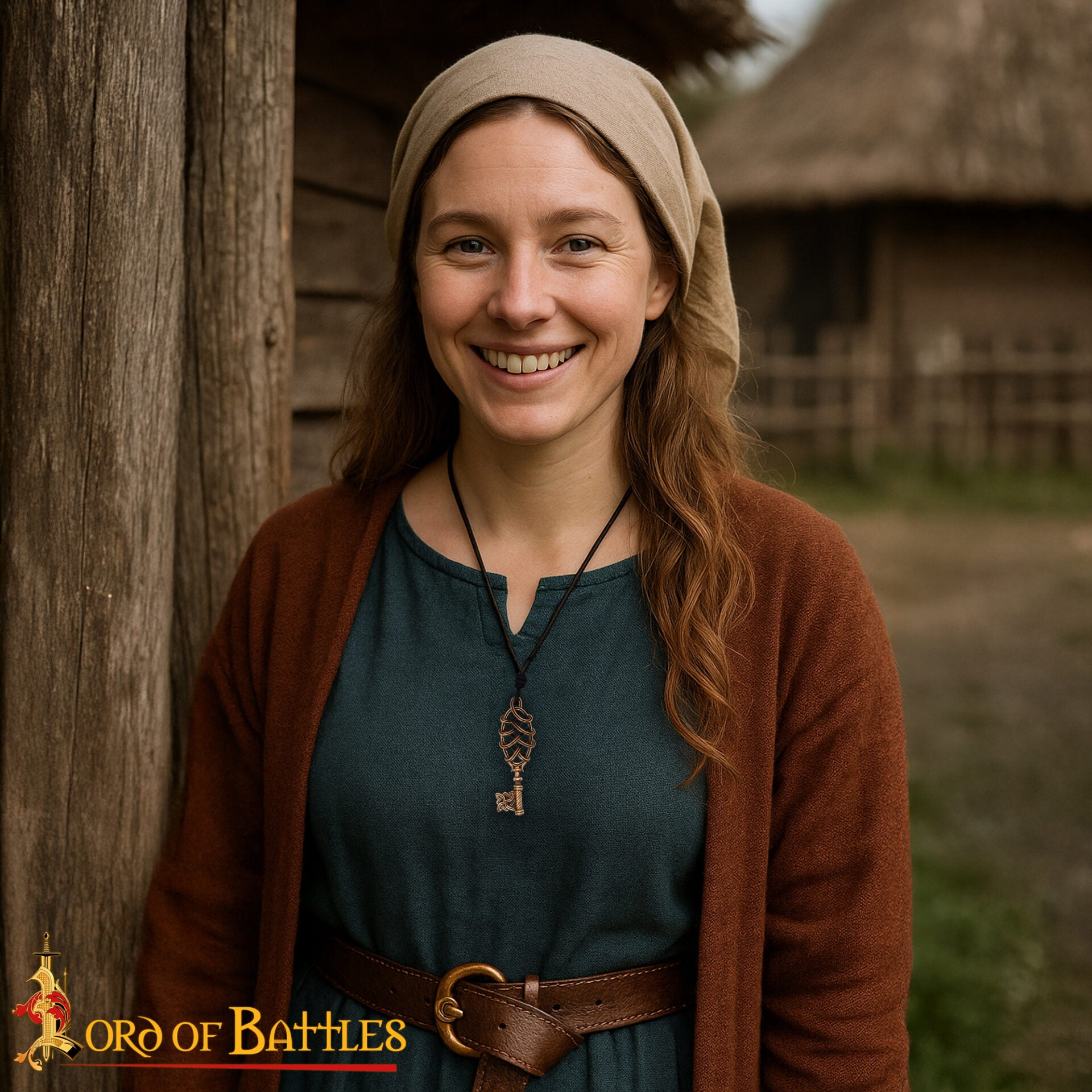 Collar Colgante Llave Vikinga de Bronce - Fundición a la Cera Perdida con Cordón de Cuero Ajustable - Imagen 2