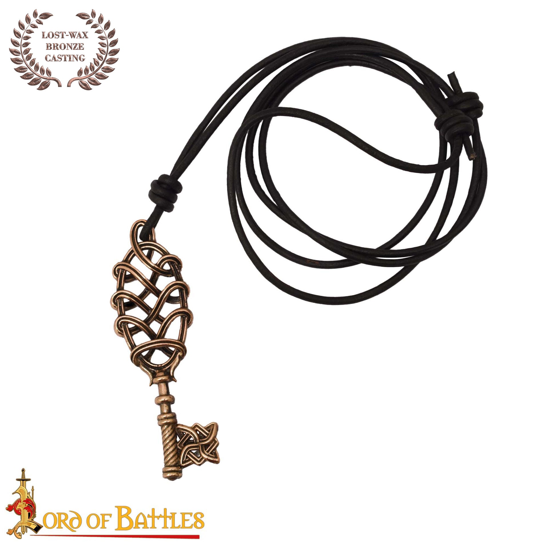 Collar Colgante Llave Vikinga de Bronce - Fundición a la Cera Perdida con Cordón de Cuero Ajustable - Imagen 4