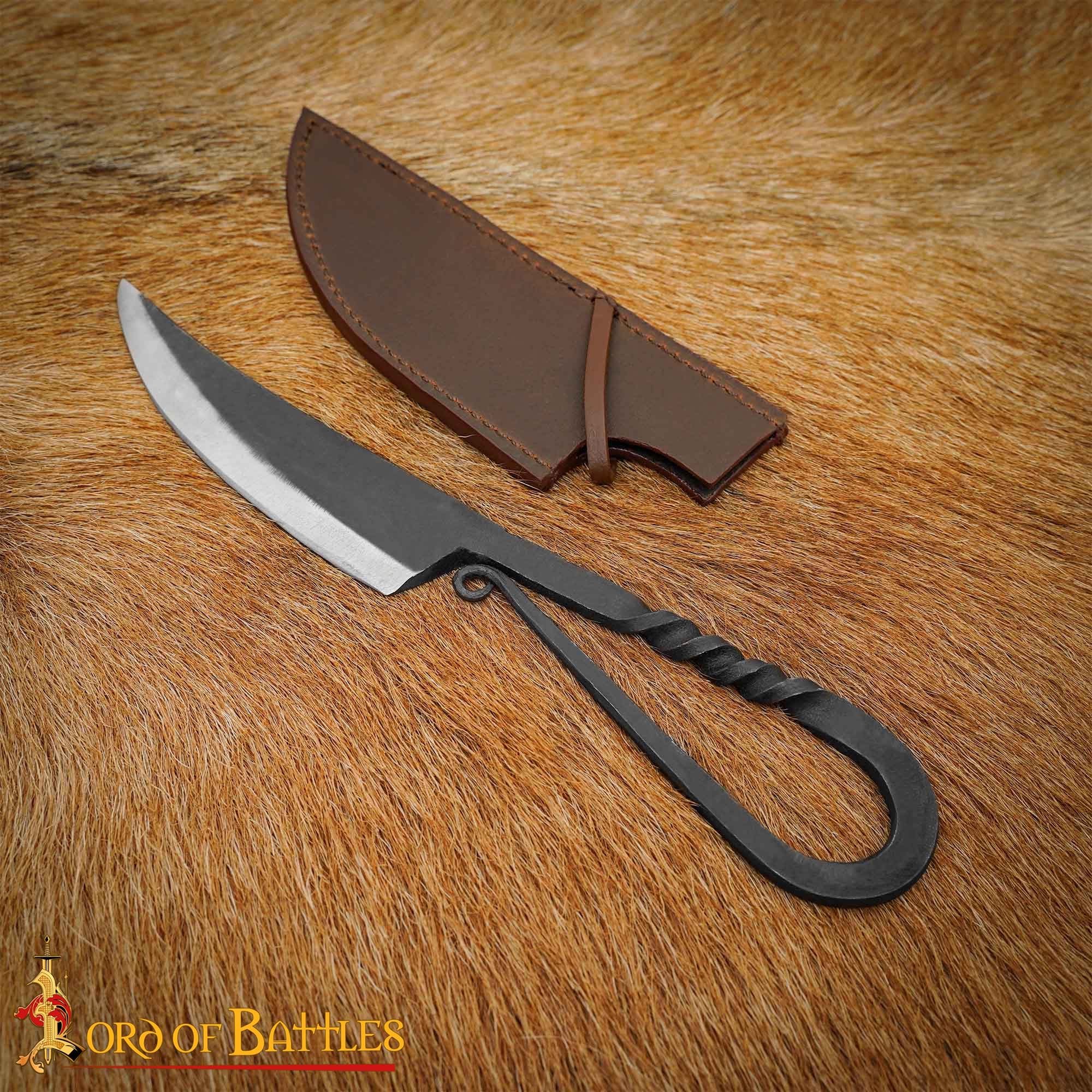 Auténtico Cuchillo Vikingo de Hierro Forjado a Mano - Mango Retorcido con Vaina de Cuero Auténtico - Imagen 2
