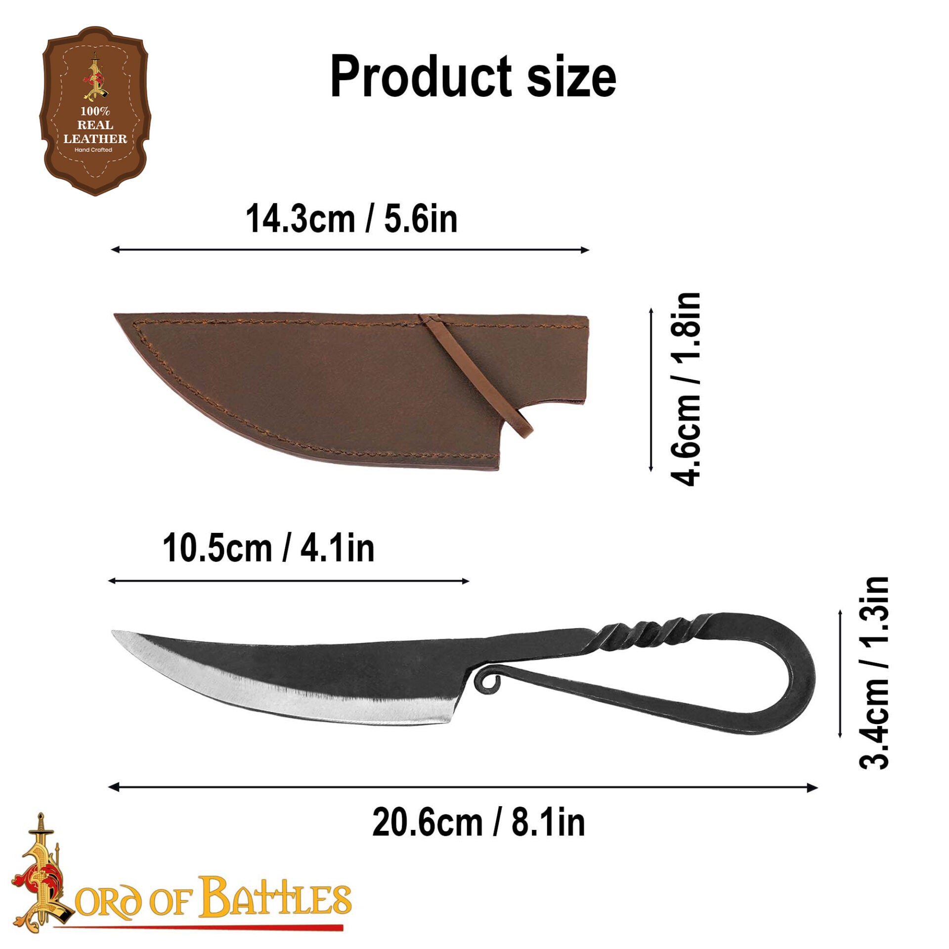 Auténtico Cuchillo Vikingo de Hierro Forjado a Mano - Mango Retorcido con Vaina de Cuero Auténtico - Imagen 19