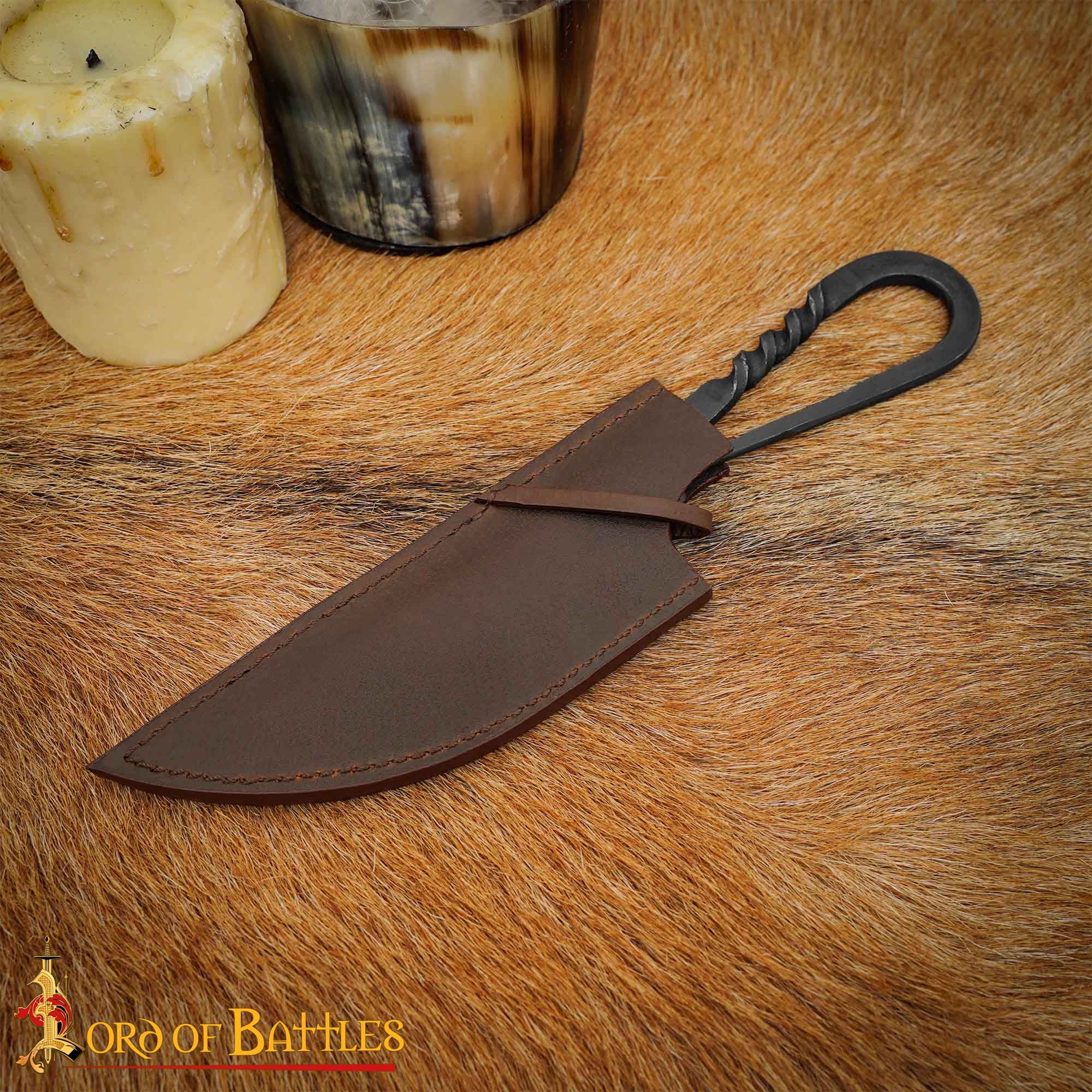 Auténtico Cuchillo Vikingo de Hierro Forjado a Mano - Mango Retorcido con Vaina de Cuero Auténtico - Imagen 7