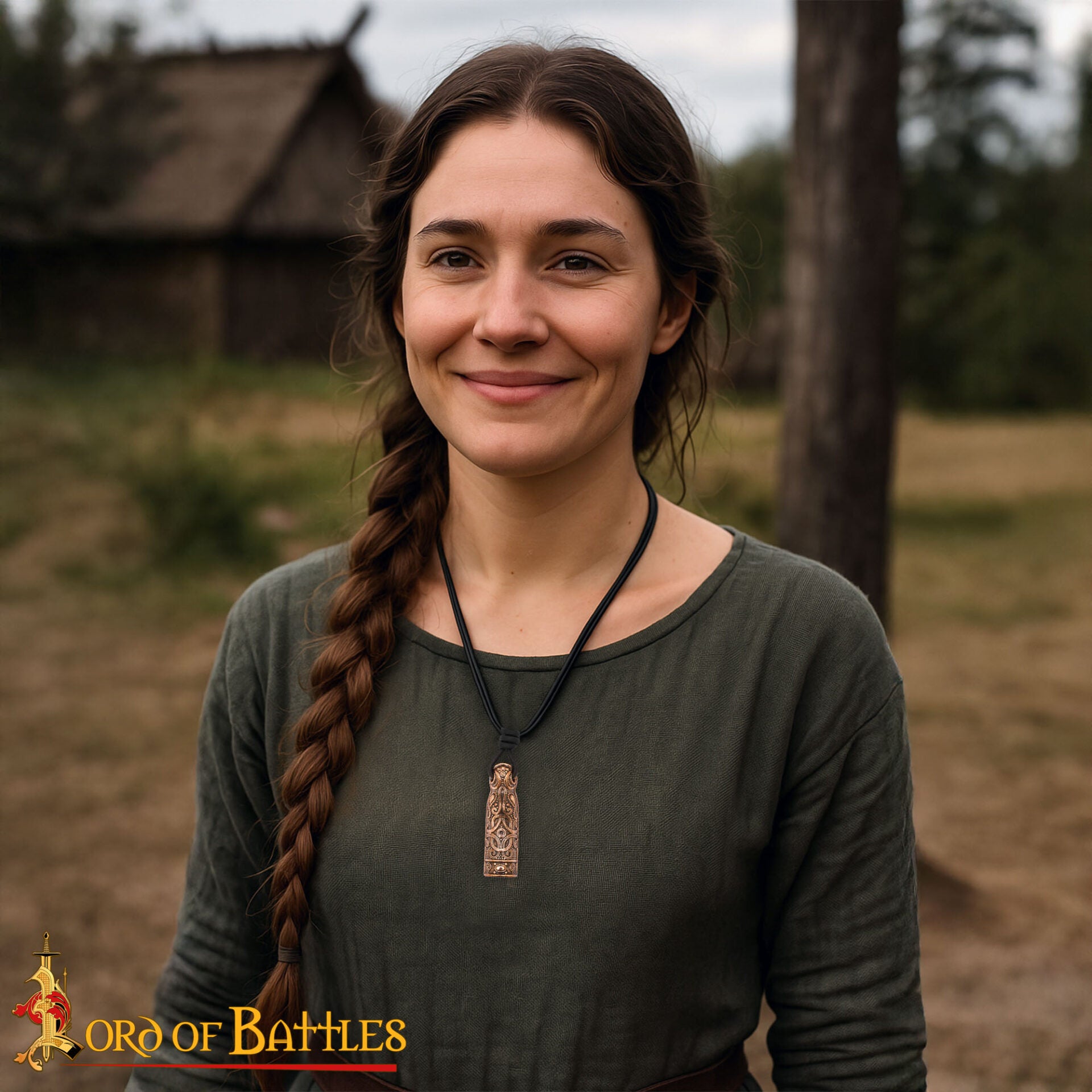 Colgante Amuleto de Bronce Nórdico del Siglo X - Acabado Antiguo con Cordón de Cuero - Imagen 2