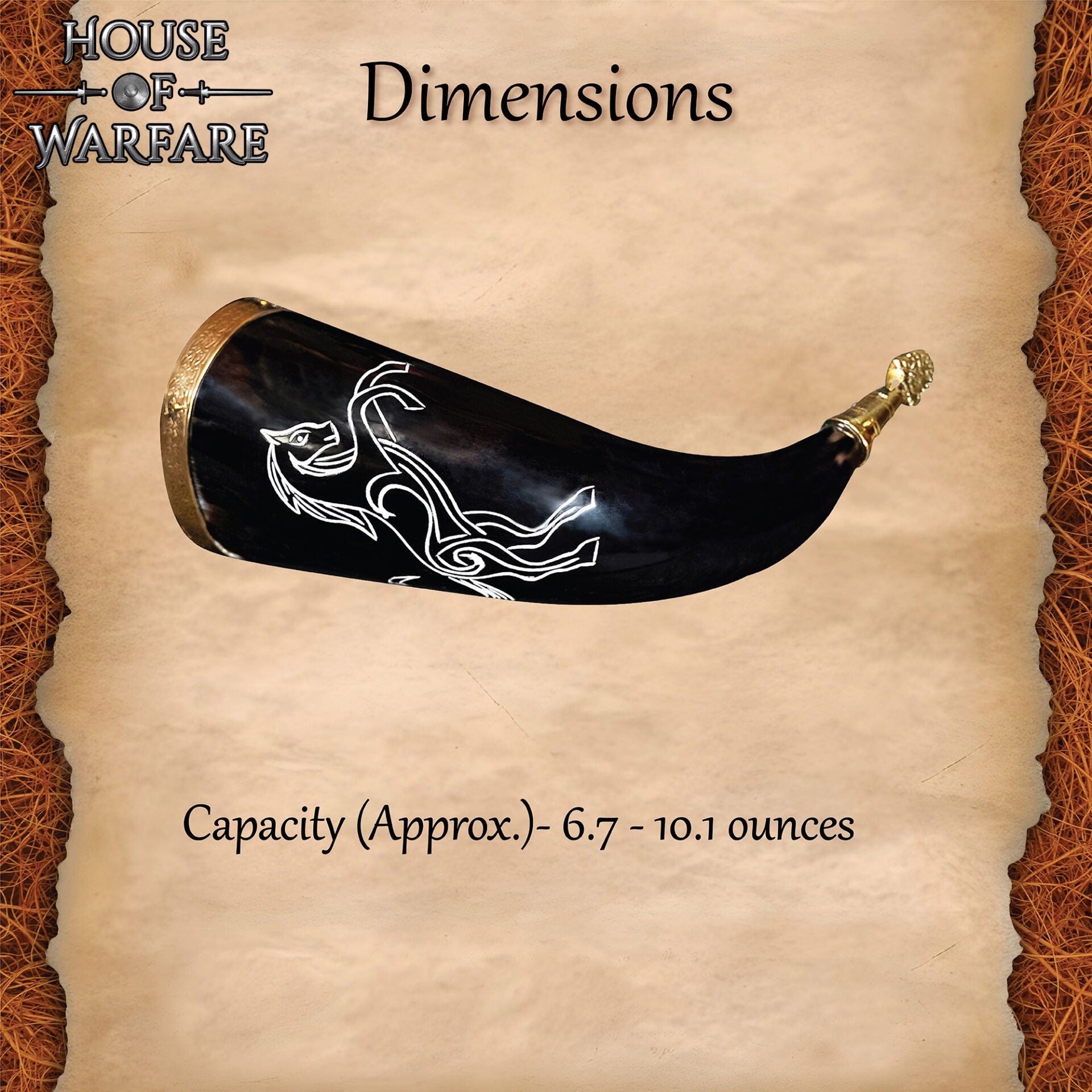 Taza de Cuerno de Buey Artesanal 200-300ml con Borde de Latón y Punta de Cabeza de León - Imagen 3