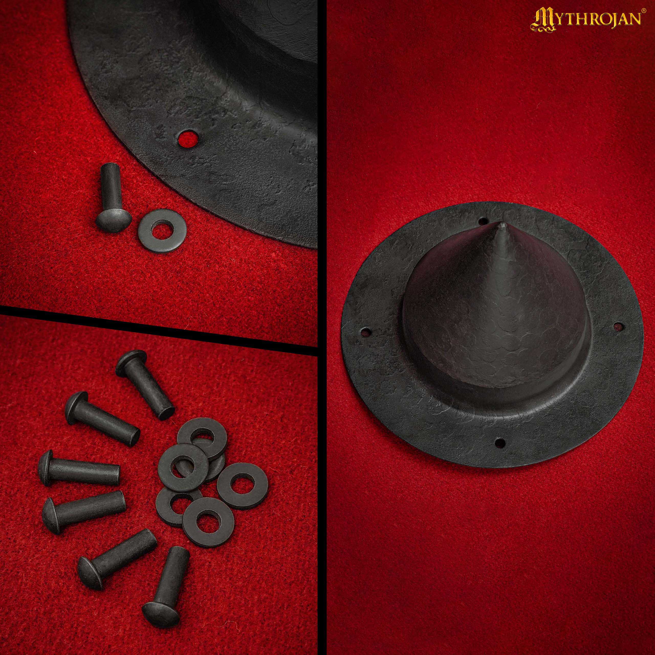 Jefe de Escudo Germánico - 8" Negro Antiguo, Acero Forjado a Mano con Remaches de Montaje - Imagen 6