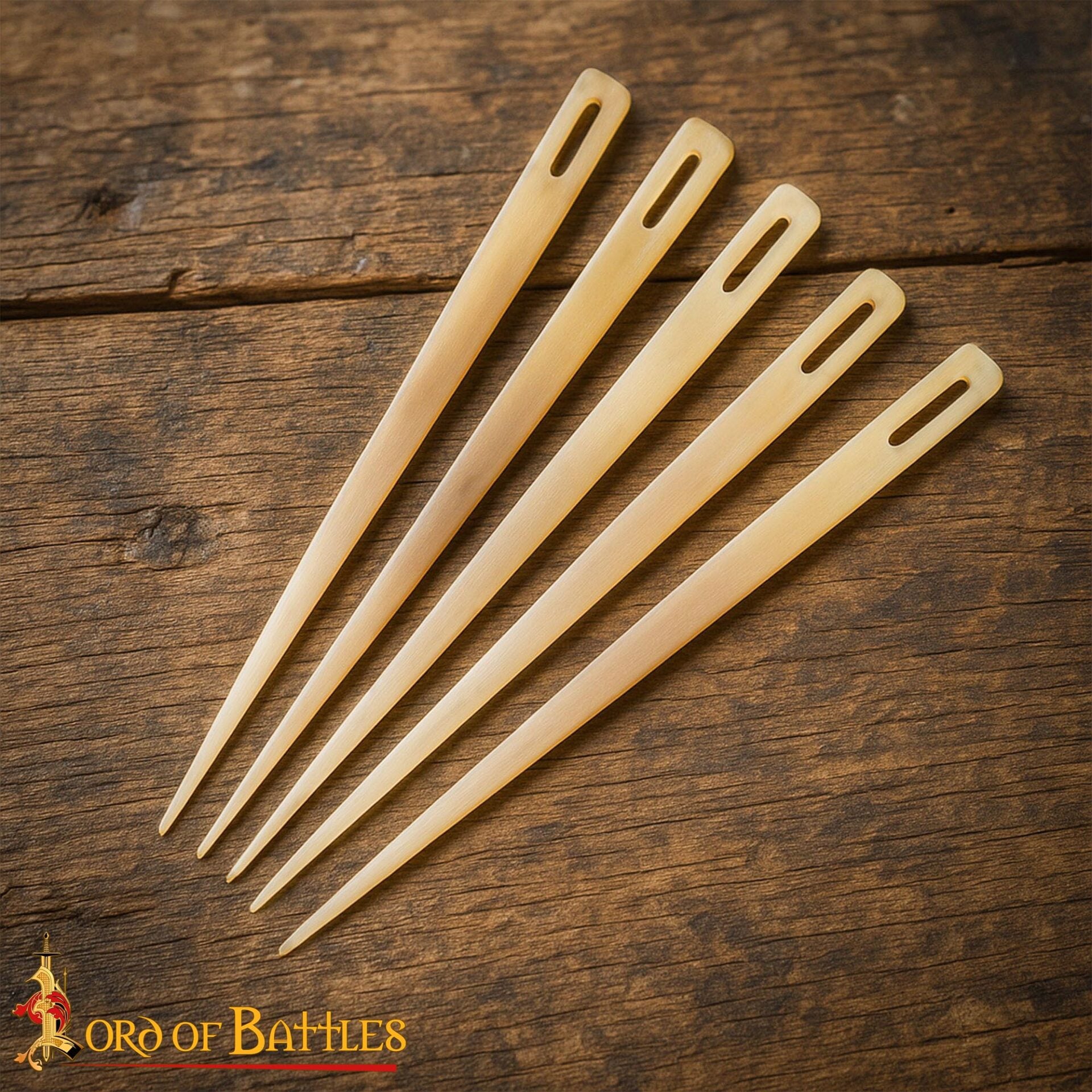 Juego de 5 Agujas de Bordar Medievales de Hueso - Talladas a Mano en Hueso de Buey de Origen Ético - Acabado Pulido - Imagen 1