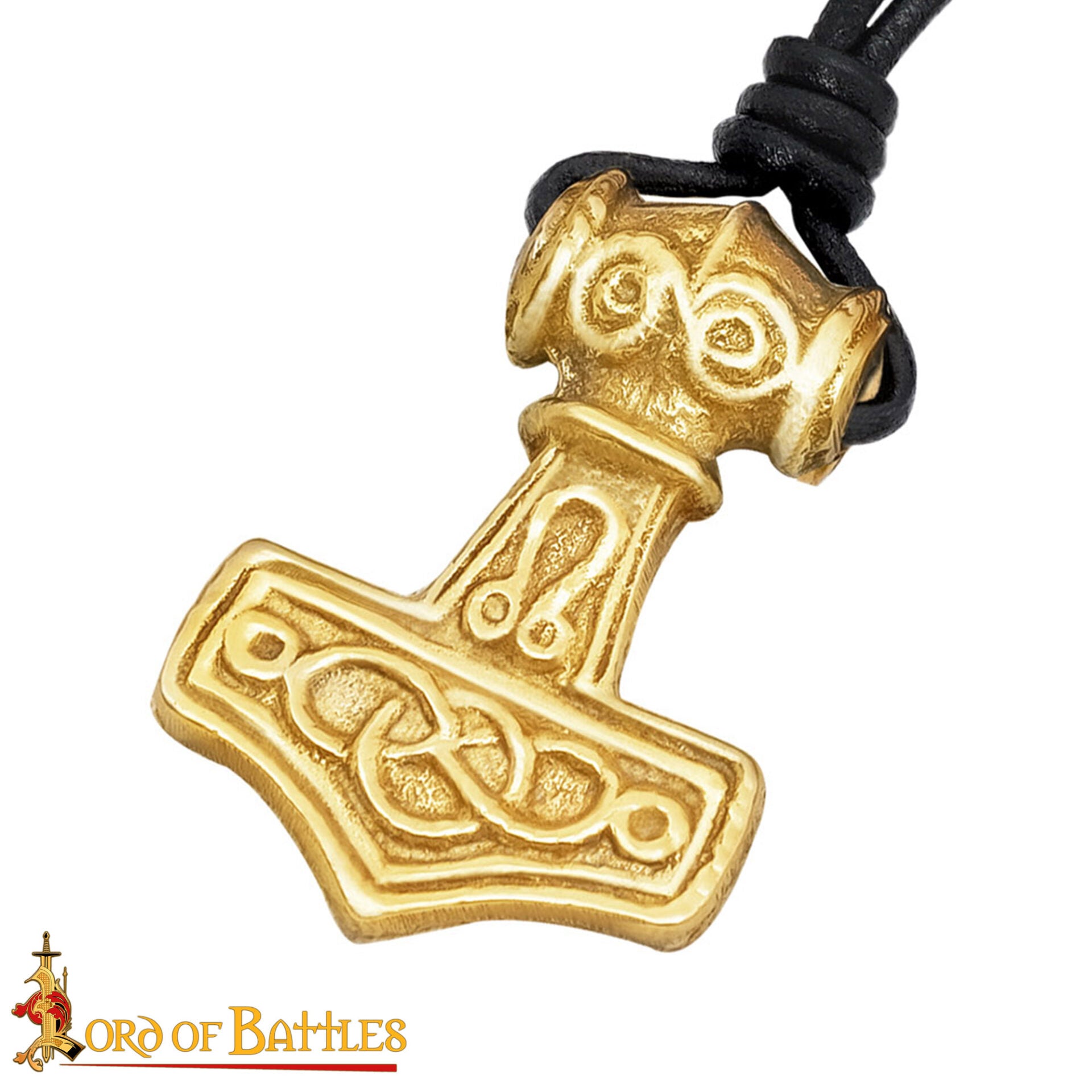 Colgante Mjolnir con Cordón de Cuero - Latón, Martillo de Thor - Imagen 19