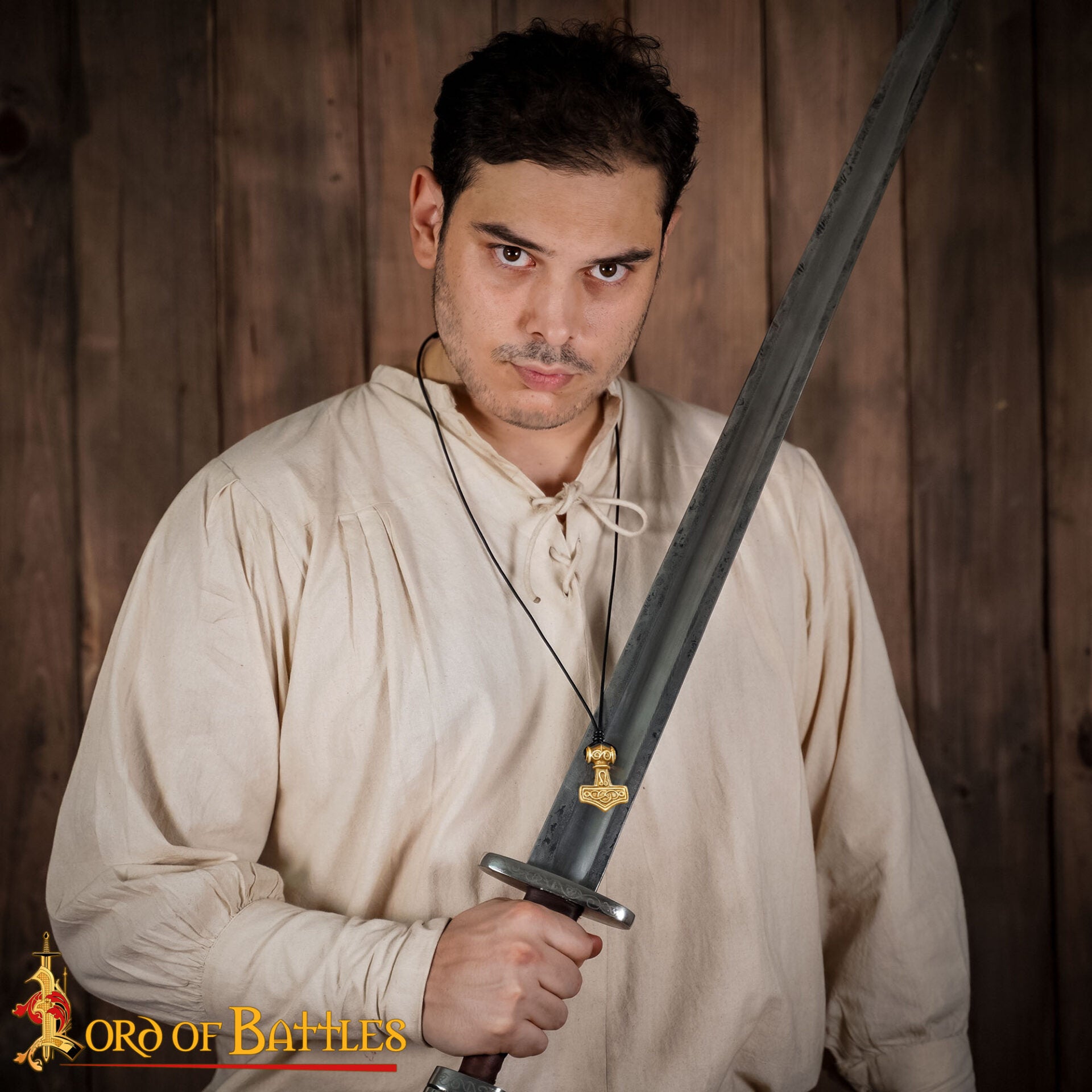 Colgante Mjolnir con Cordón de Cuero - Latón, Martillo de Thor - Imagen 7