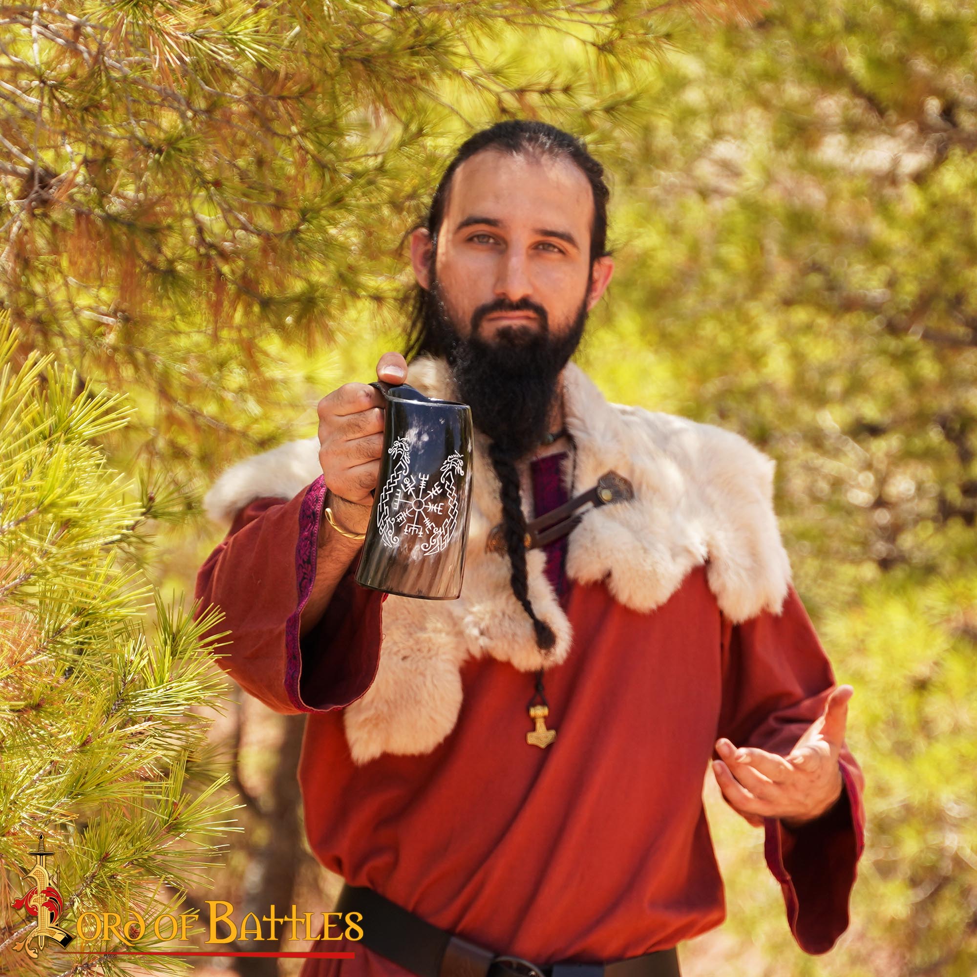 Viking Drinking Horn Tankard- Hecho a Mano con Grabado - Imagen 2