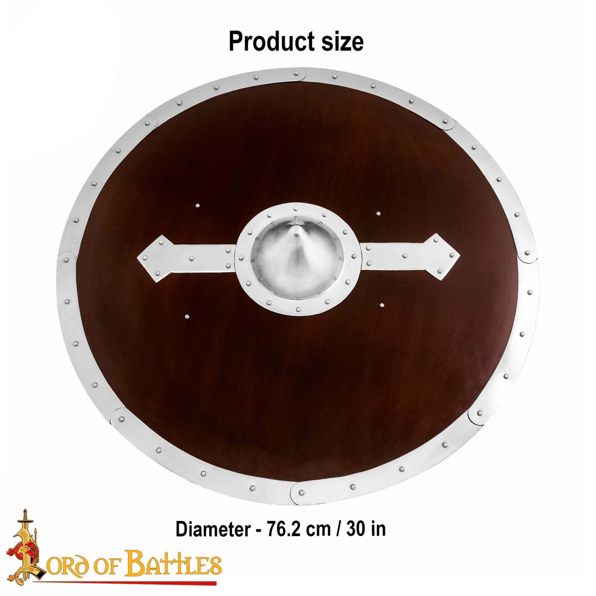 Escudo Redondo Vikingo - Hecho a Mano 30" Diámetro - Jefe y Borde de Acero Pulido - Imagen 3