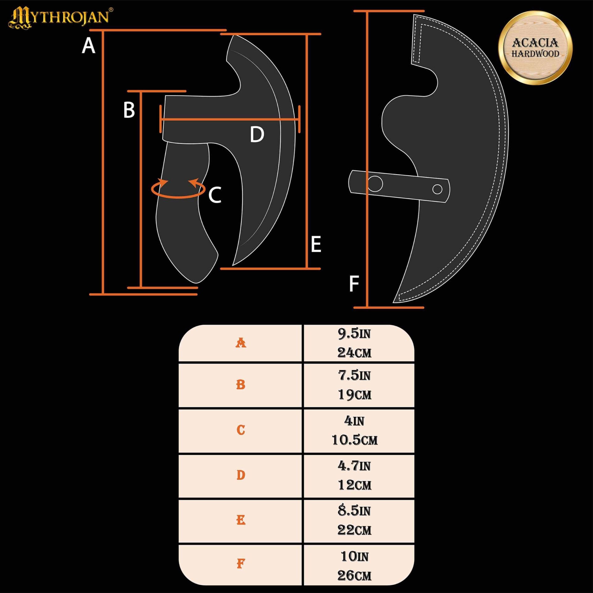 Mythrojan Hacha Vikinga para Pizza - Cortador de Pizza de Acero Inoxidable Forjado a Mano con Mango de Acacia Maciza y Funda de Cuero - Grabado Celta - Caja de Regalo - Imagen 21