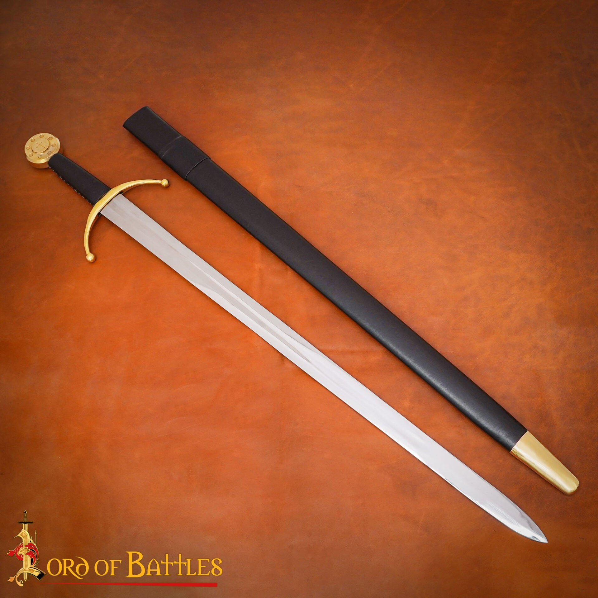 Espada Medieval Eduardo Iii Forjada a Mano con Vaina de Cuero - Imagen 1