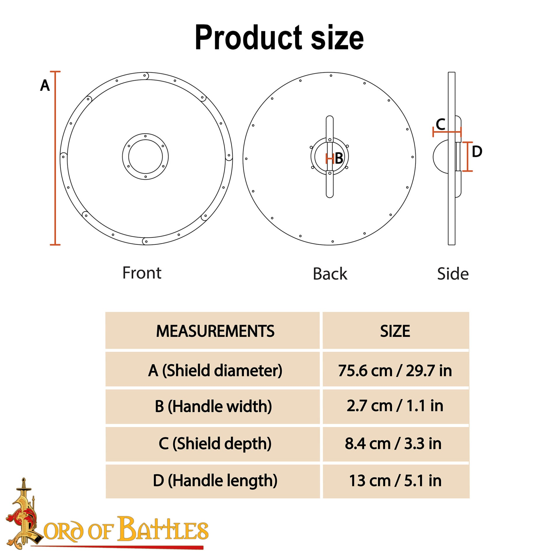 Escudo Redondo Vikingo 30" - Escudo Artesanal de Madera con Jefe de Acero - Pintura de Guerra Roja y Azul - Imagen 3