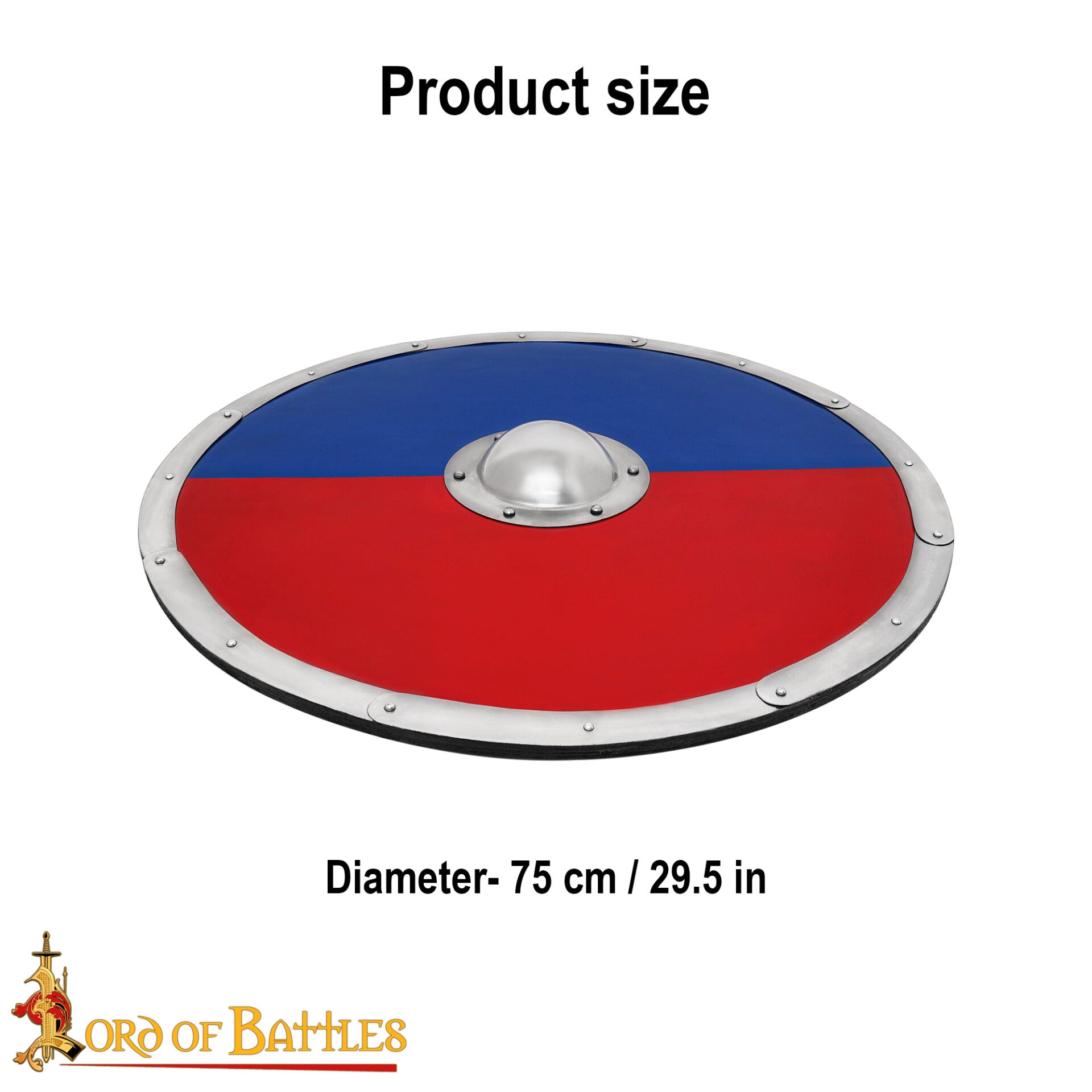 Escudo Redondo Vikingo 30" - Escudo Artesanal de Madera con Jefe de Acero - Pintura de Guerra Roja y Azul - Imagen 7