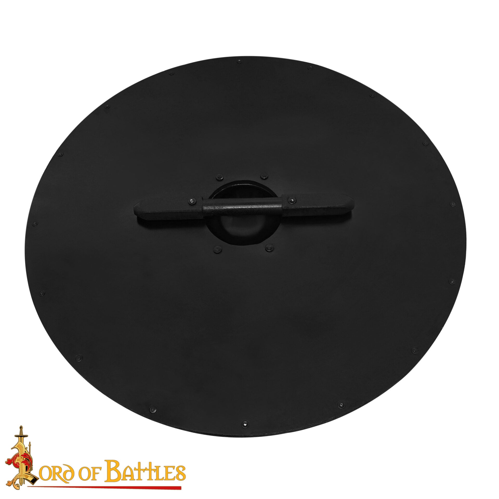 Escudo Redondo Vikingo 30" - Escudo Artesanal de Madera con Jefe de Acero - Pintura de Guerra Roja y Azul - Imagen 4