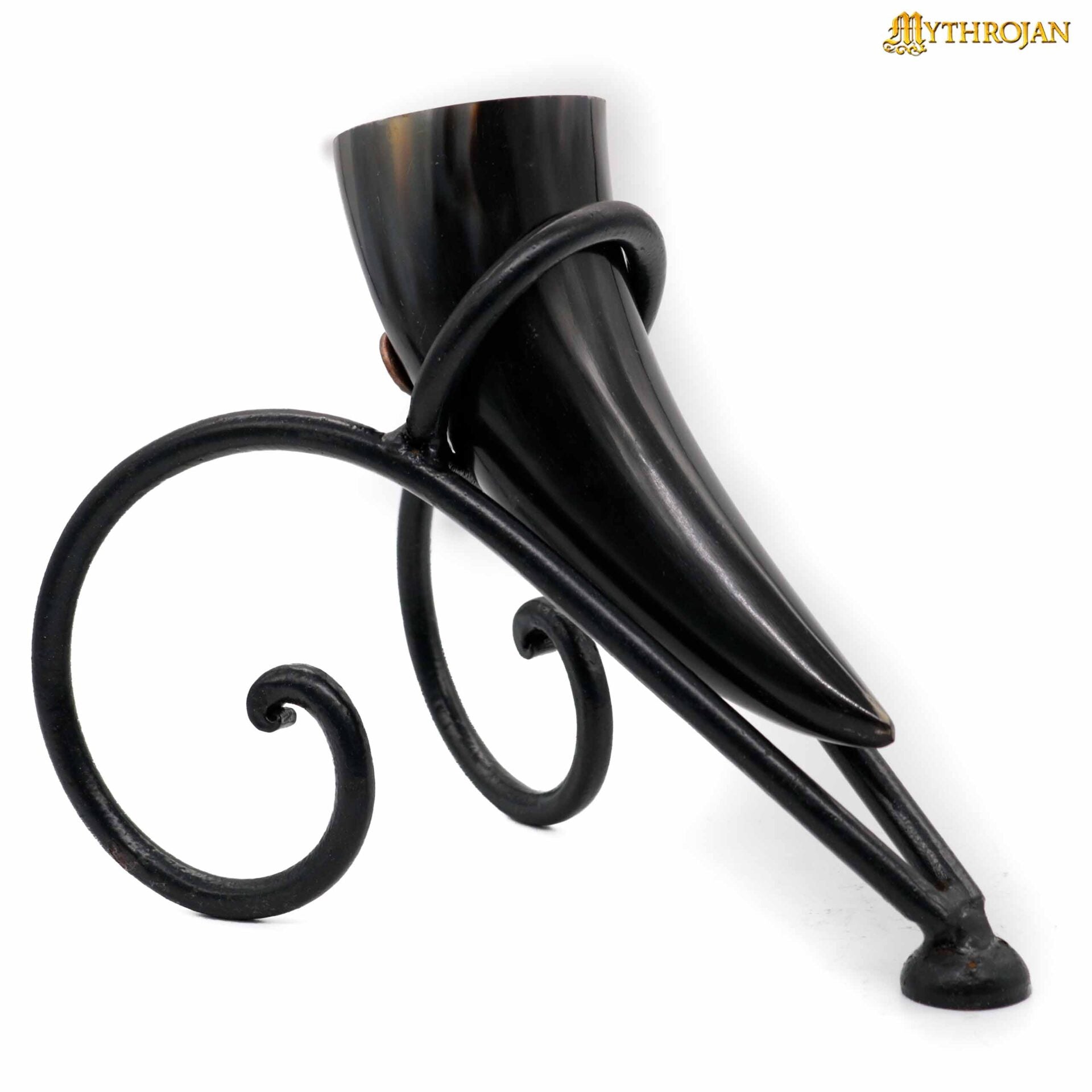 Mythrojan Soporte de Hierro Forjado a Mano para Cuerno de Cerveza Vikingo - Black Ale Horn Stand - Imagen 5