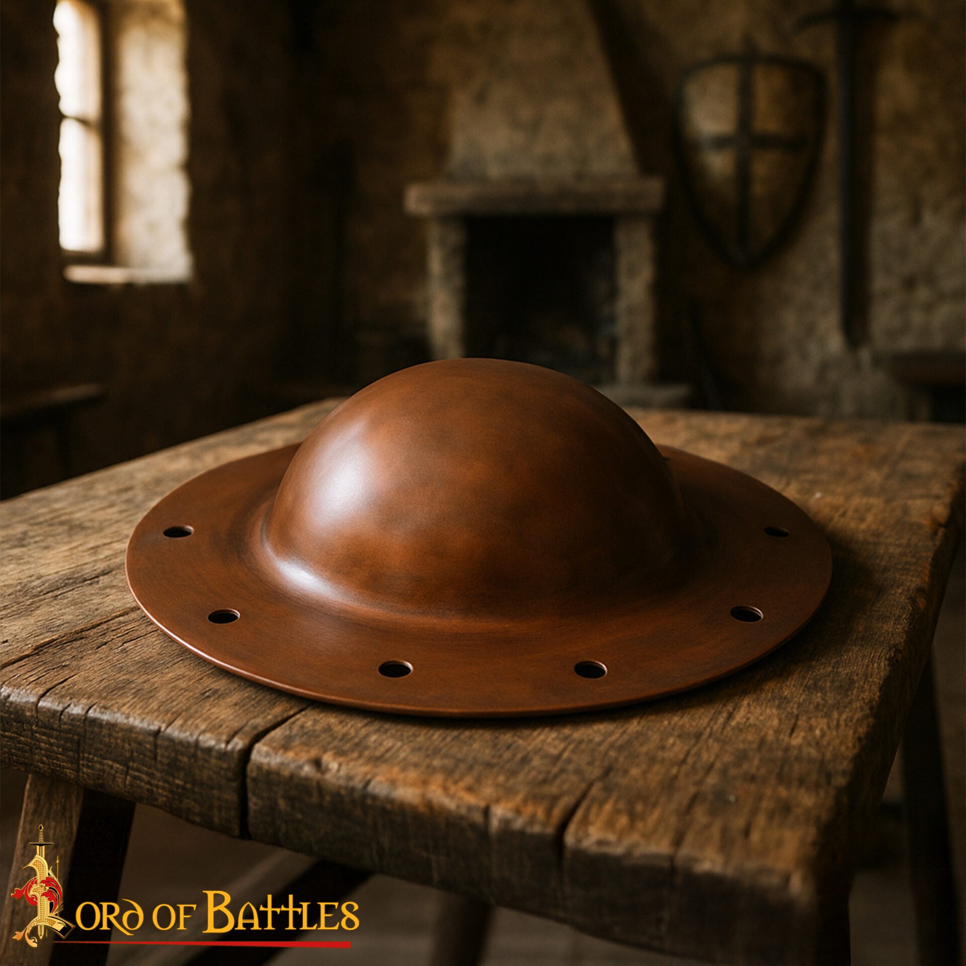 Umbo de Jefe de Escudo Medieval Chapado en Cobre de Calibre 14 con Remaches - Imagen 1