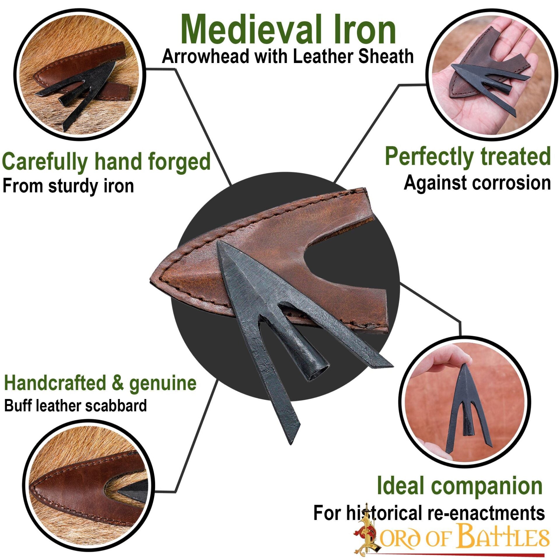 Punta de Flecha Medieval de Caza de Cola de Golondrina con Vaina de Cuero Auténtico - Imagen 9