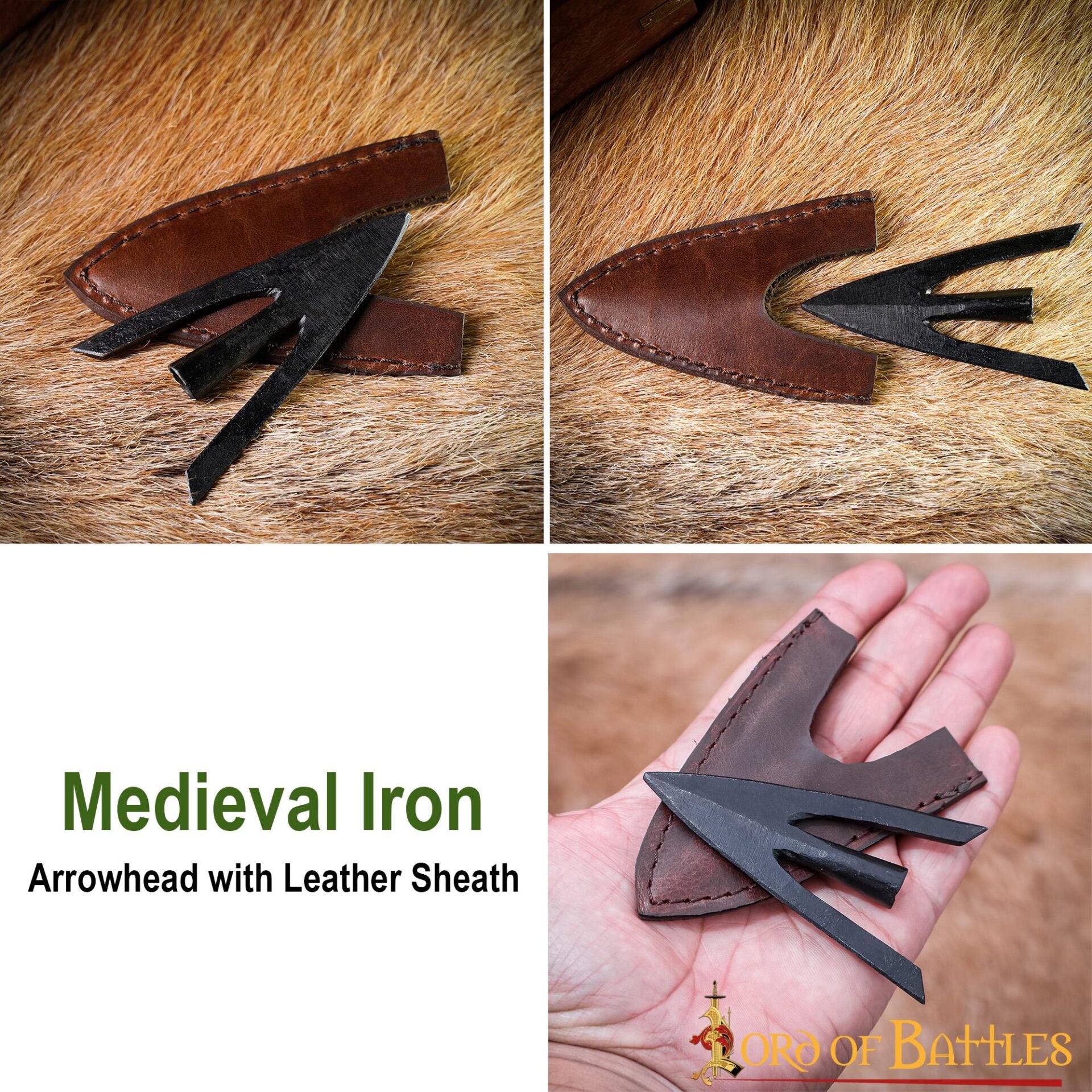 Punta de Flecha Medieval de Caza de Cola de Golondrina con Vaina de Cuero Auténtico - Imagen 10