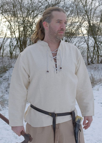 Camisa medieval pesada, com atacadores, tecida à mão, natural 1202201700