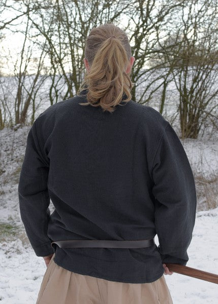 Camisa medieval grossa, com atacadores, tecida à mão, preta 1202201720