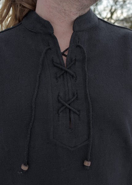 Thick medieval shirt, lace-up, hand-woven, black 1202201720