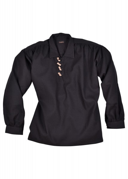 1280003120 Camisa medieval com botões de madeira, preta