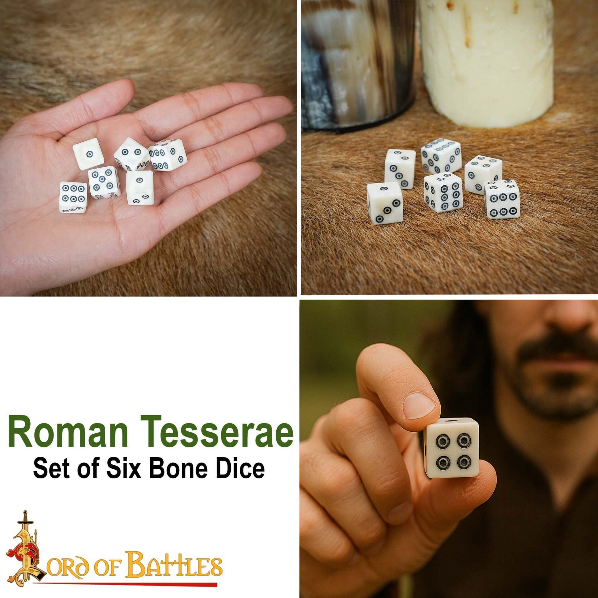 Dados Romanos de Hueso con Teselas - Juego de 6 Dados en Espiral Hechos a Mano (hueso Pulido) - Imagen 8