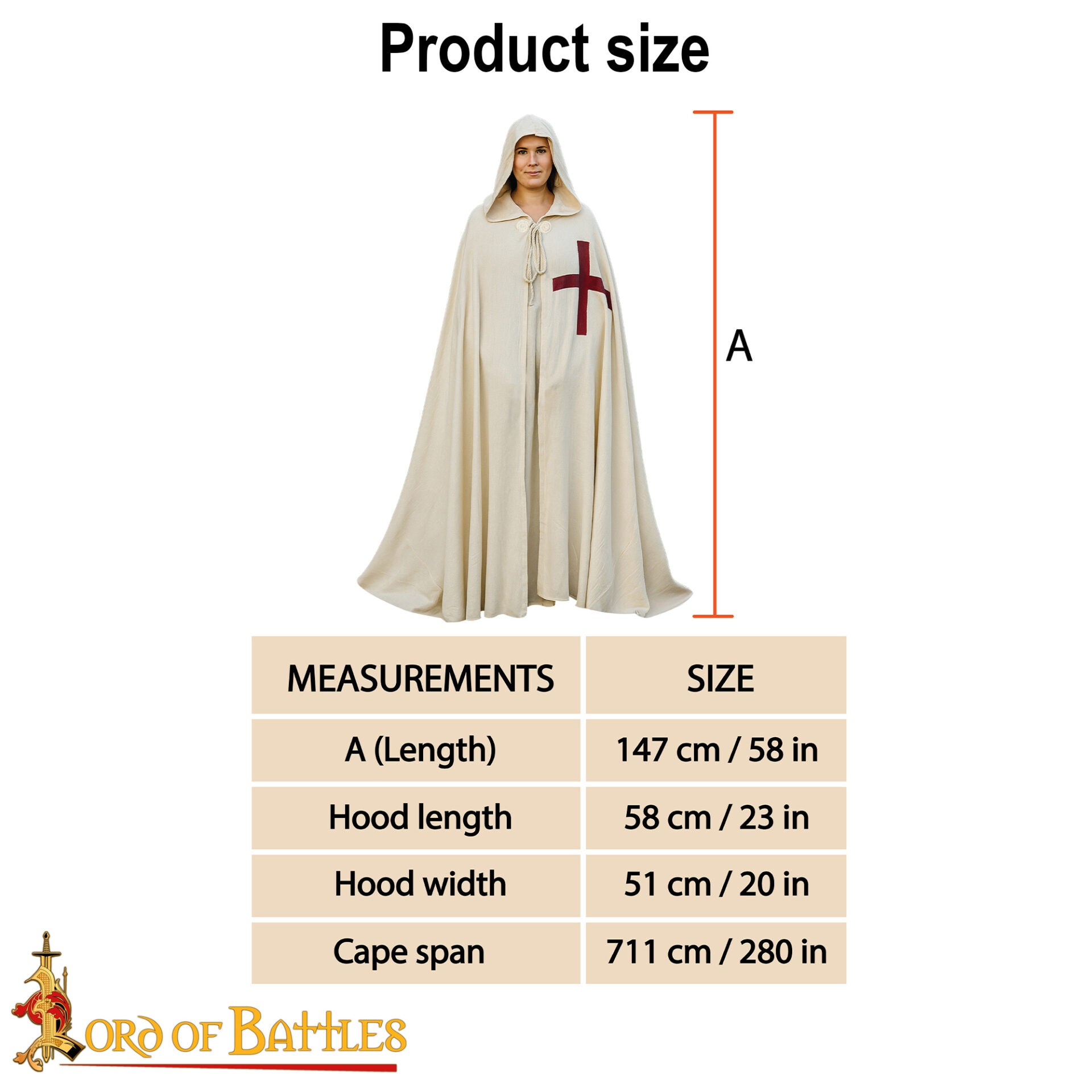 Capa Cruzada Teutónica con Capucha - Capa de Algodón del Siglo Xiii con Emblema de Cruz - Imagen 3