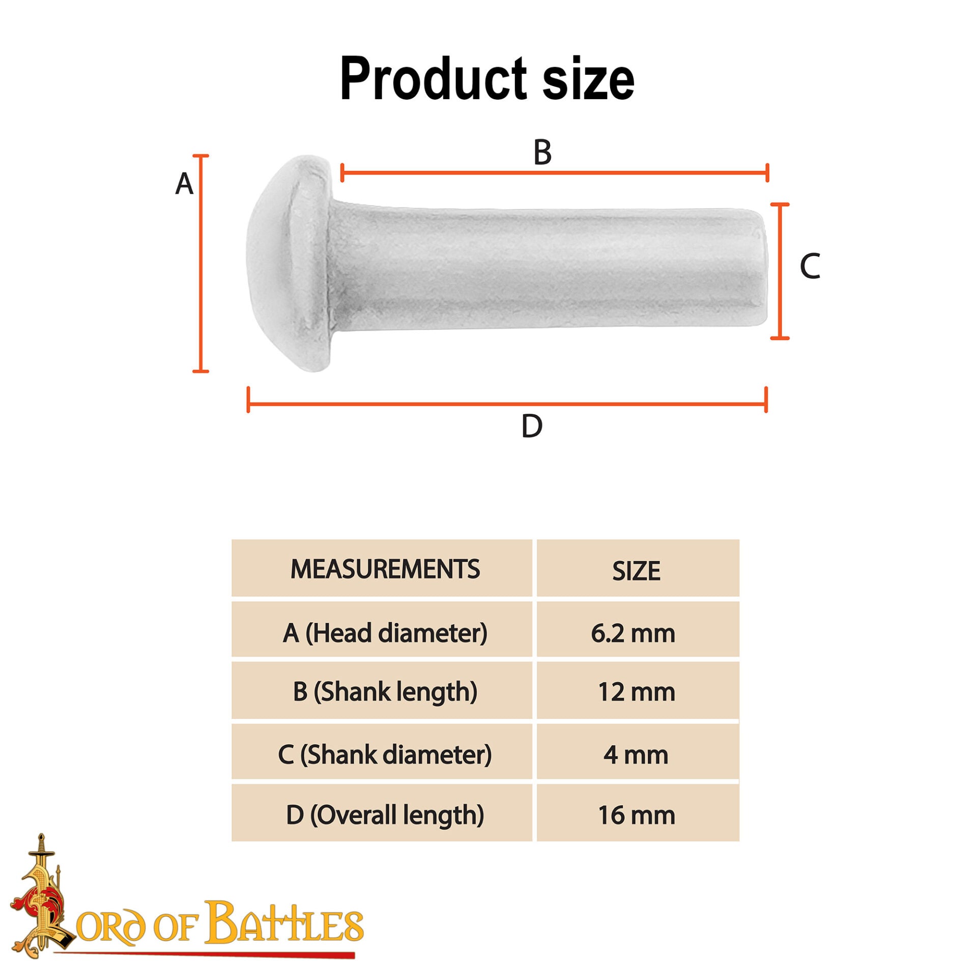 Remaches de Cabeza de Seta - Juego de 25 Remaches de Cúpula para Armaduras y Marroquinería - 16 Mm de Longitud Total - Imagen 3