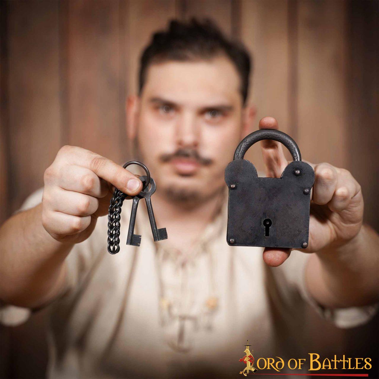 Tesorero Candado de Hierro con Llavero de Cota de Malla y Llaves Emparejadas - Imagen 6