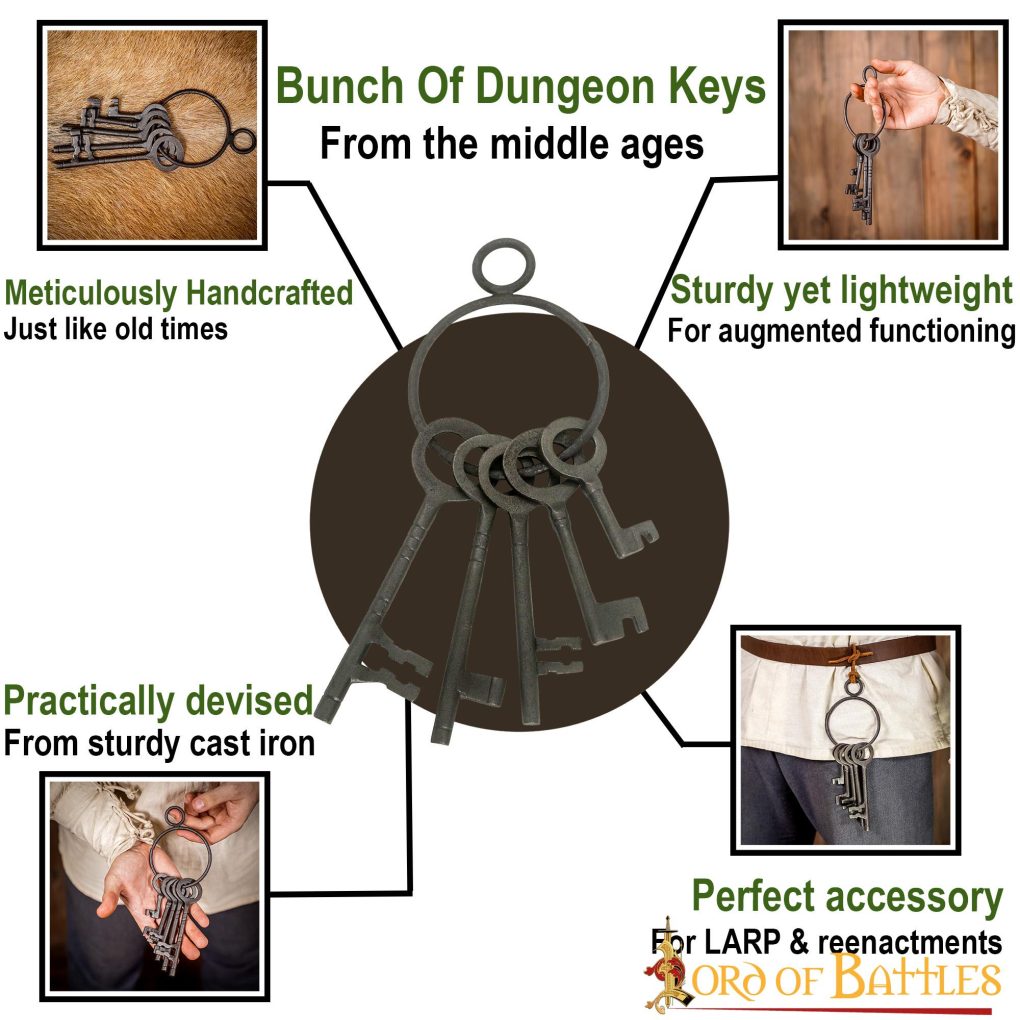 Juego de 5 Llaves Decorativas de Mazmorra Medieval de Hierro Fundido Resistente - Imagen 4