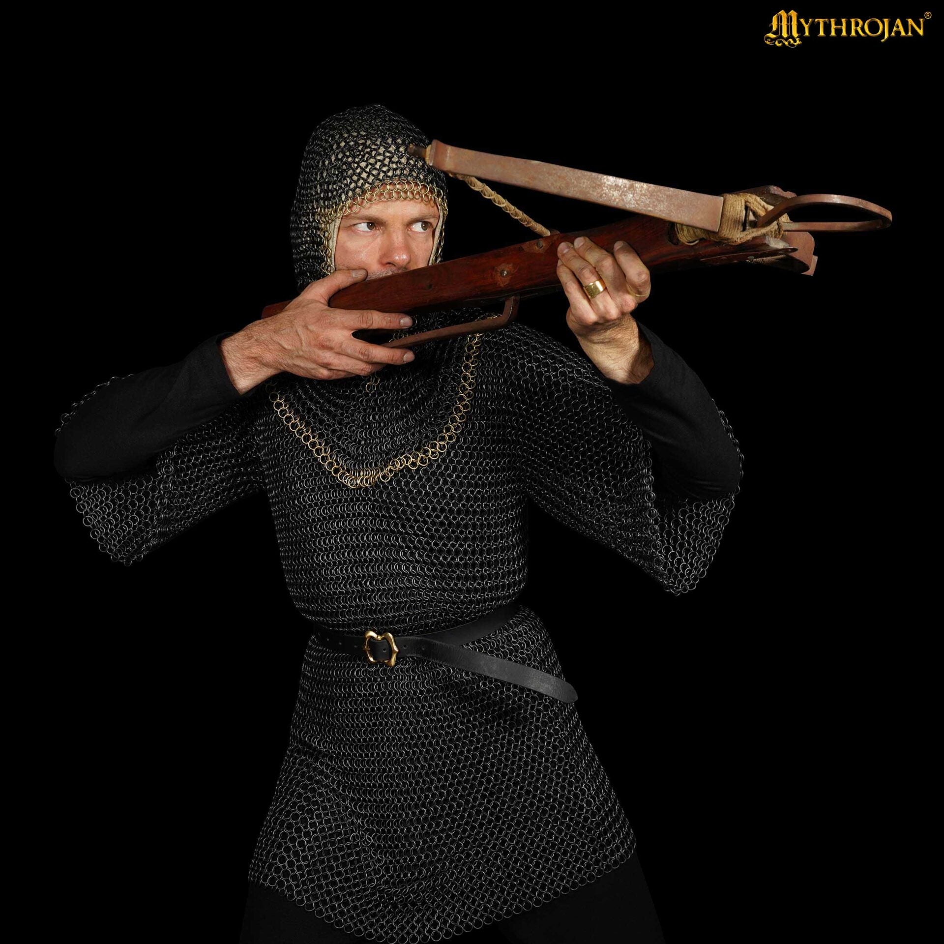 Cofia Medieval de Cota de Malla - Acero Dulce Ennegrecido con Borde de Latón Macizo - Anillos de 10 Mm y 16 Galgas - Imagen 5