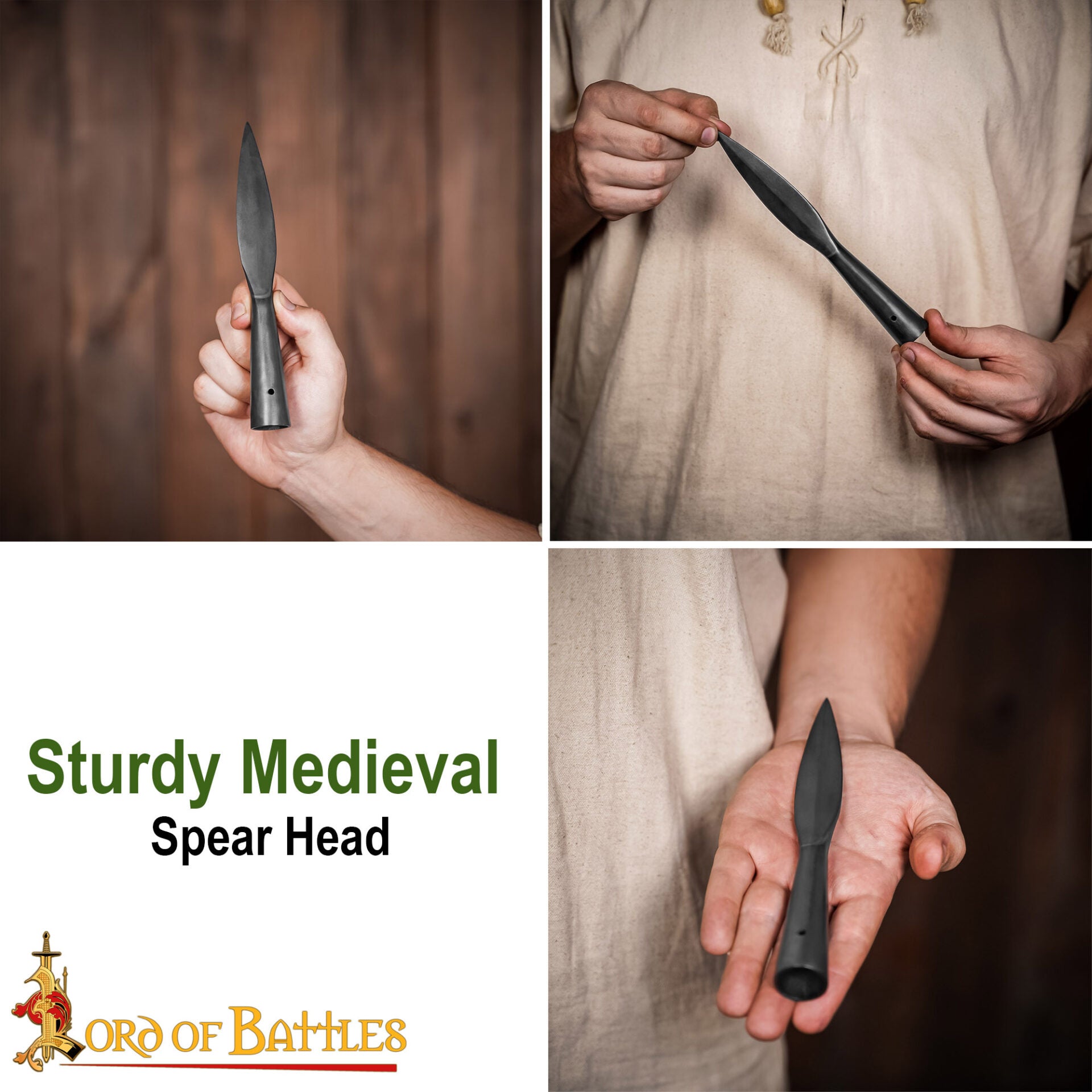 Punta de Lanza Vikinga Medieval - Acero Al Carbono Forjado a Mano - Hoja Corta con Mango Cónico - Imagen 7