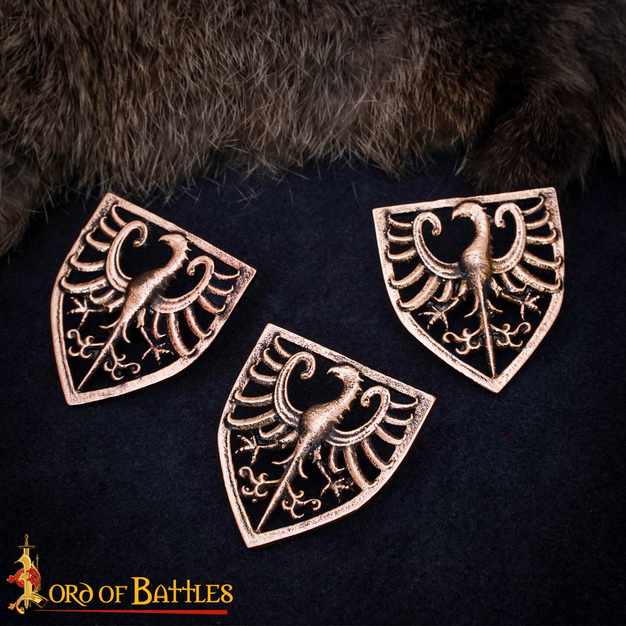 Juego de 3 Monturas de Águila Heráldica de Bronce del Siglo Xiii | Acentos Medievales Fundidos a la Cera Perdida - Imagen 1