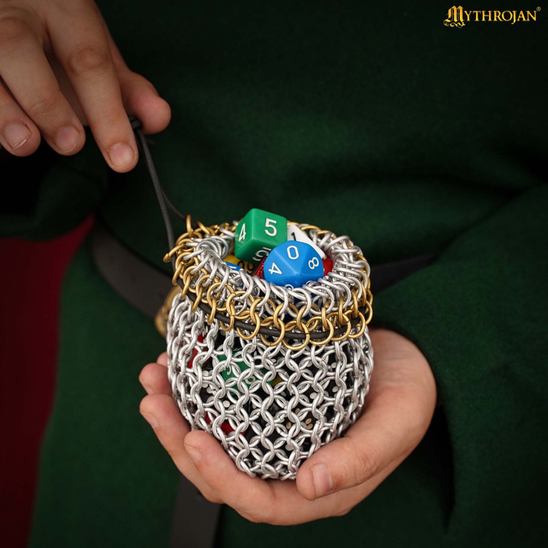 Bolsa de Dados de Cota de Malla Mythrojan - 8 Mm, Calibre 16 - Bolsa de Cordón de Aluminio Anodizado para Dnd, Larp y Juegos Medievales - Imagen 2