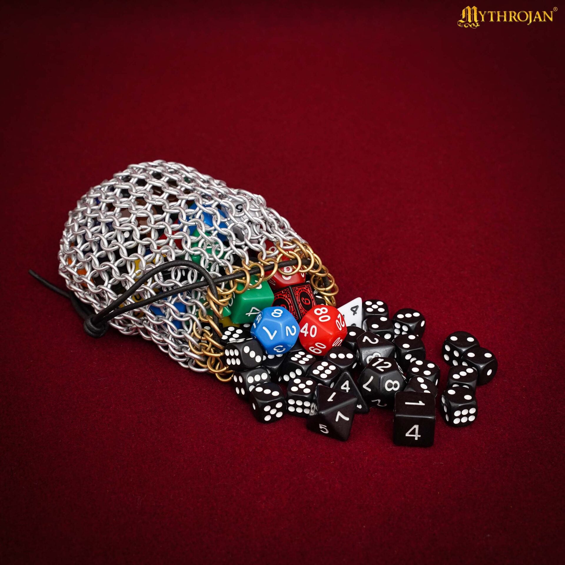 Bolsa de Dados de Cota de Malla Mythrojan - 8 Mm, Calibre 16 - Bolsa de Cordón de Aluminio Anodizado para Dnd, Larp y Juegos Medievales - Imagen 1