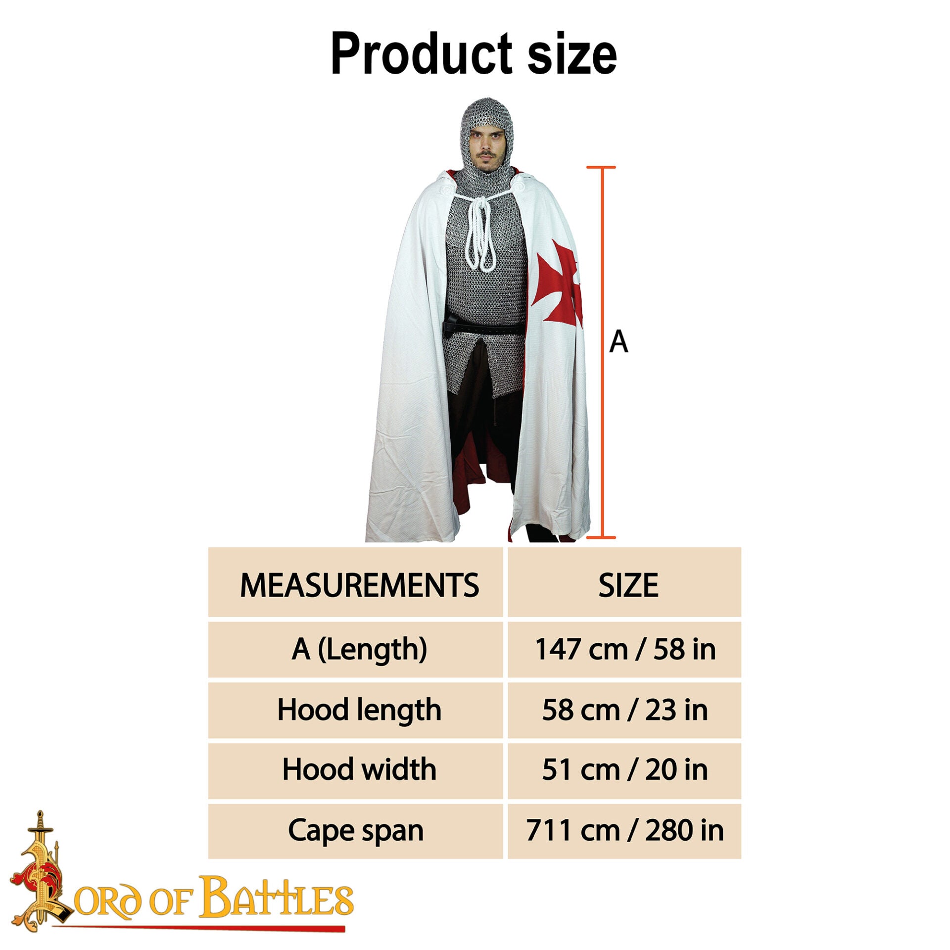 Capa Cruzada Medieval con Capucha - Algodón Crudo | Tela de Lienzo - Imagen 3