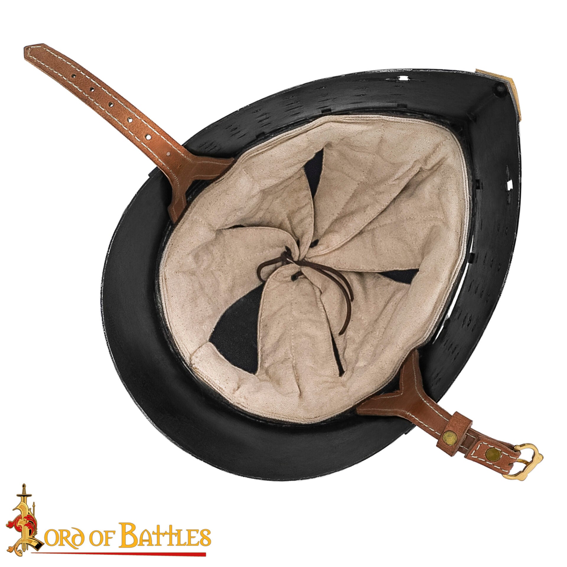 Crusader Knight Pot Helm Battle Ready con Cruz de Latón - Casco de Acero de Calibre 16 - Imagen 7