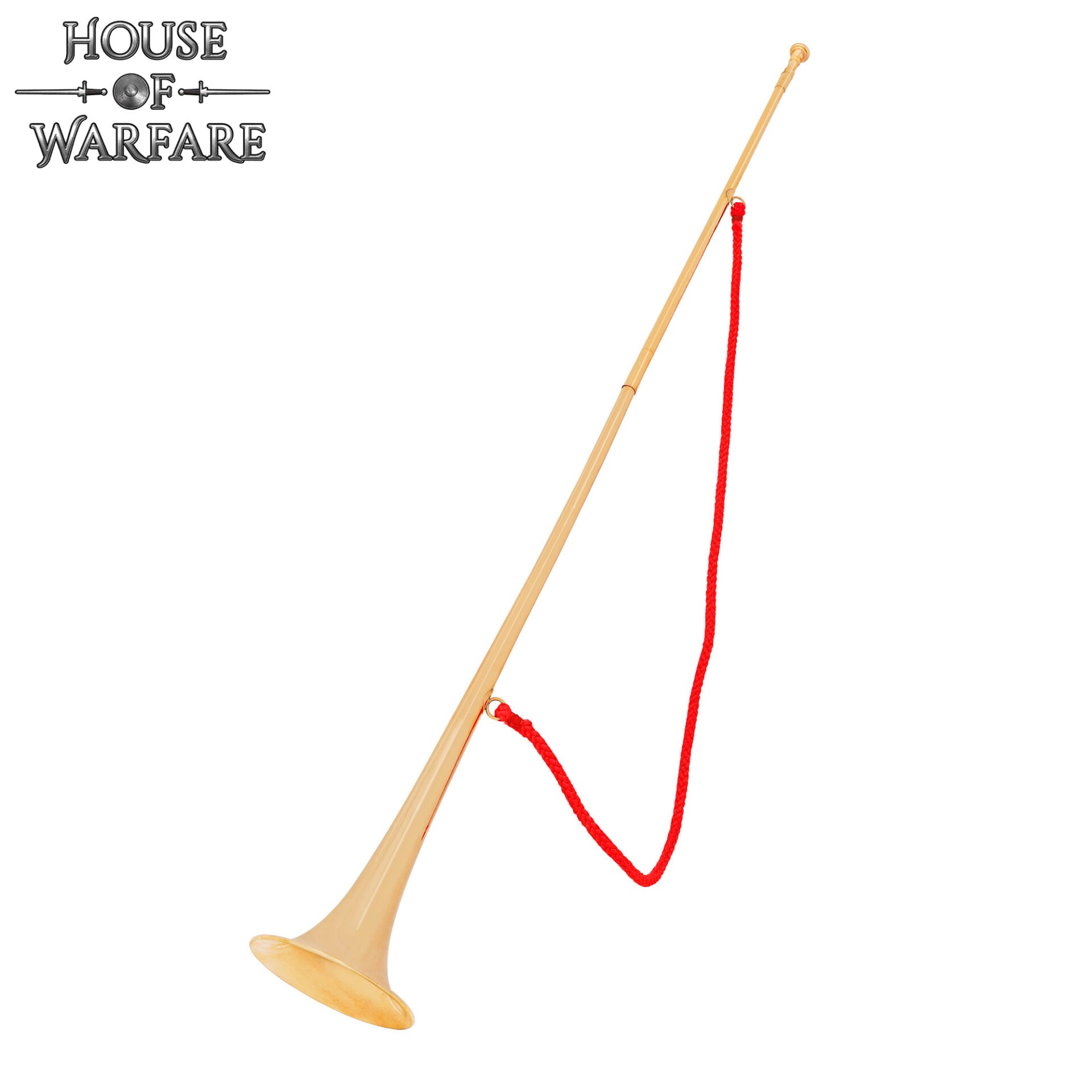 Trompeta Heráldica Medieval de Latón - Corneta Pulida de 50 Pulgadas con Cordón Rojo - Imagen 4