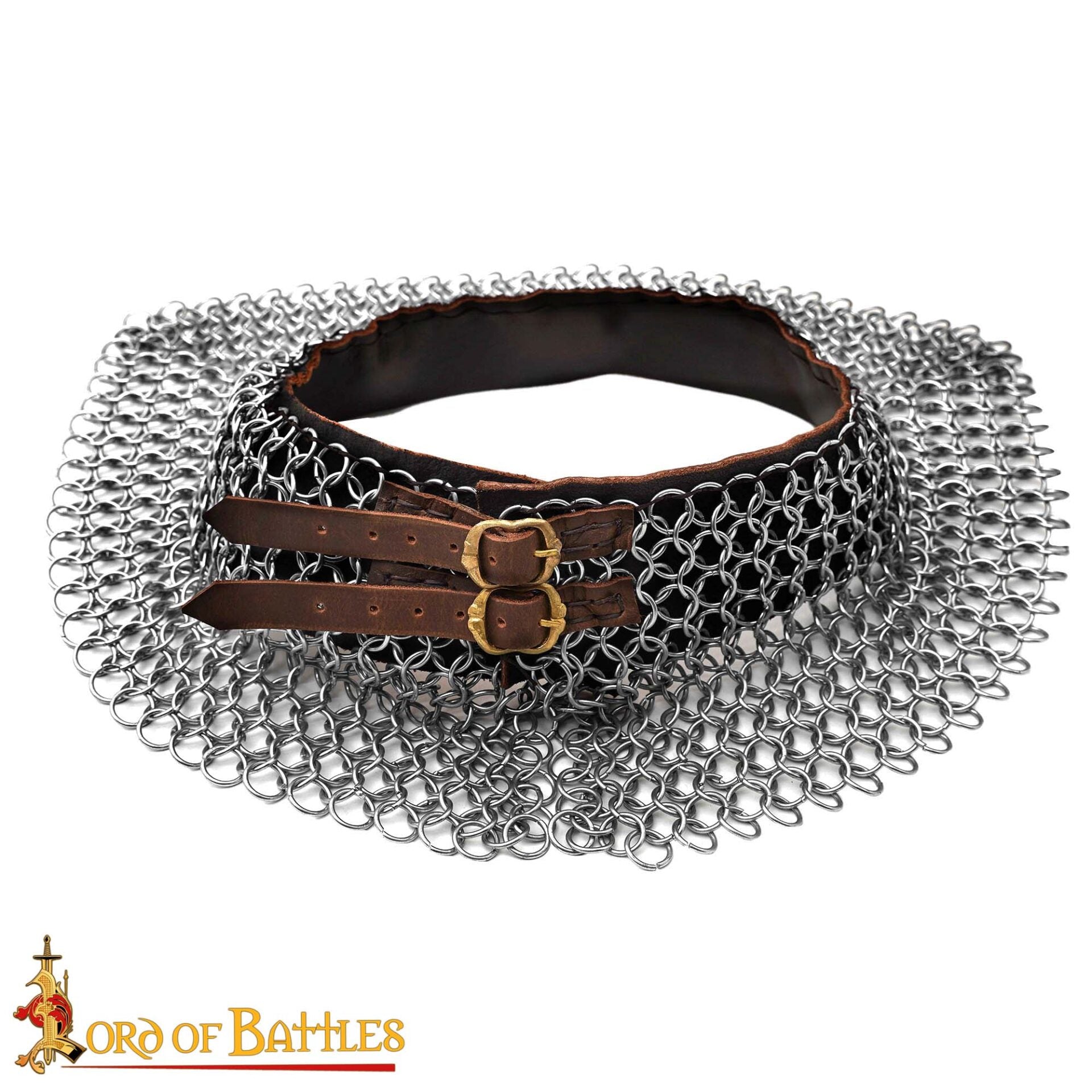 Cota de Malla Medieval - Anillos de Alta Resistencia a la Tracción con Adornos de Cuero - 9mm 16 Gauge Protección para el Cuello - Imagen 4