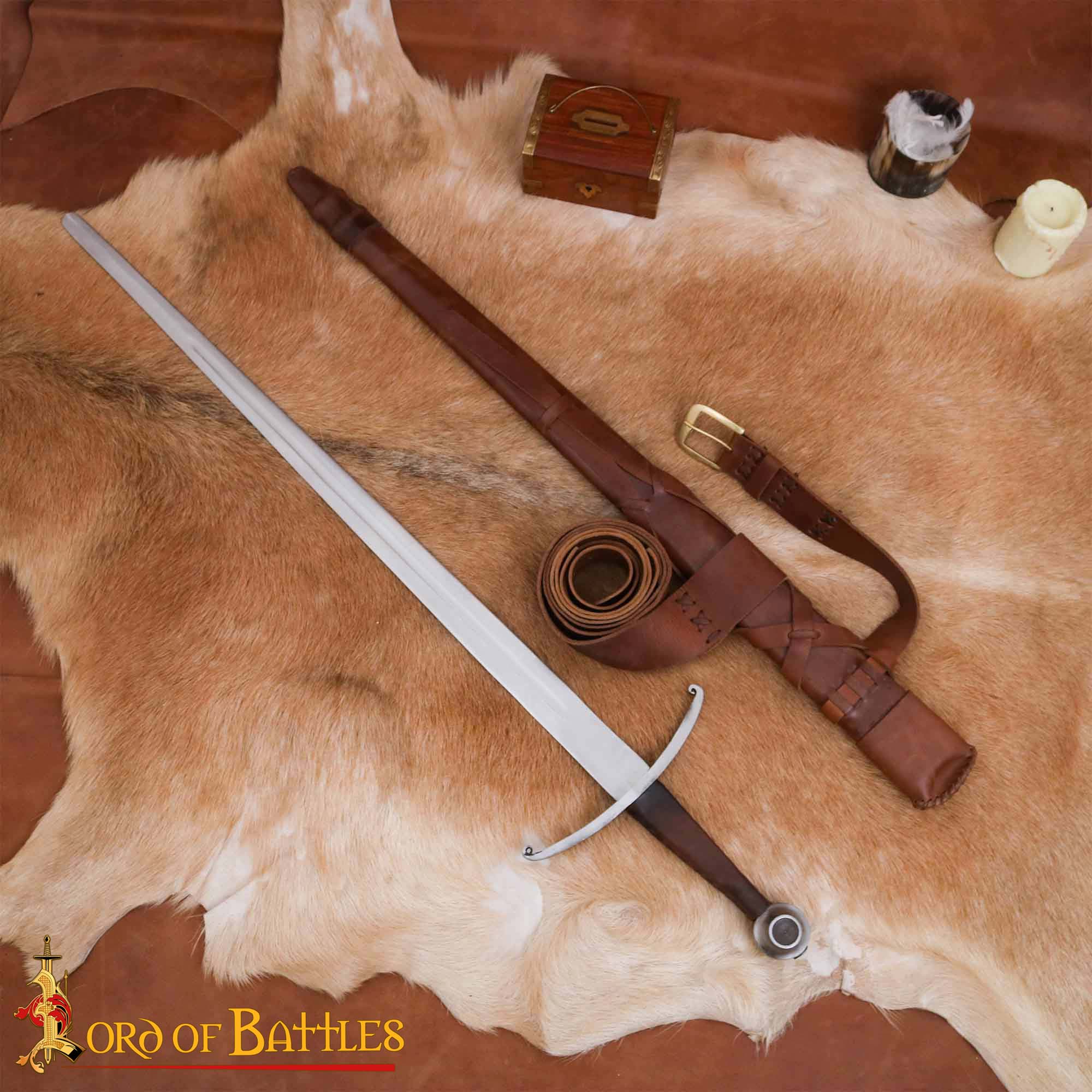 Espada Medieval Gótica de Caballero Forjada a Mano con Vaina de Cuero - Imagen 1