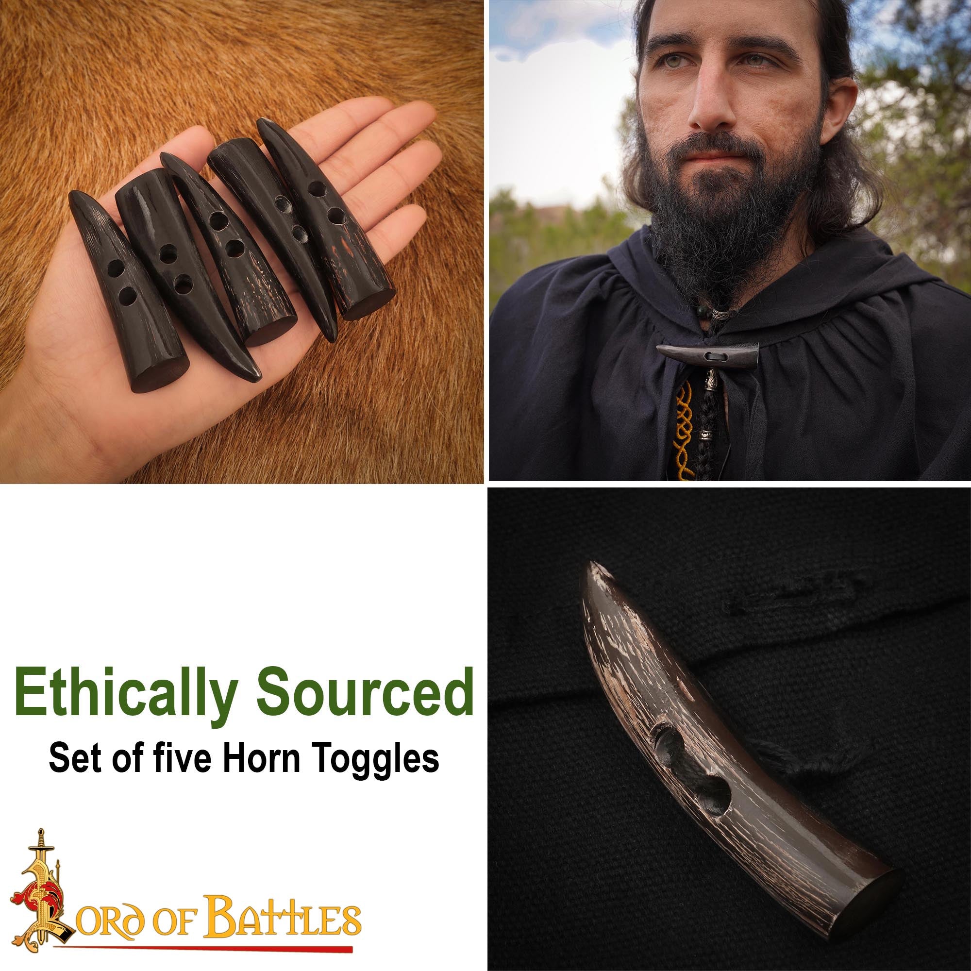 Toggles Medievales Vikingos de Cuerno de Buey - Juego de 5 Cierres Artesanales de Cuerno Natural - Imagen 7